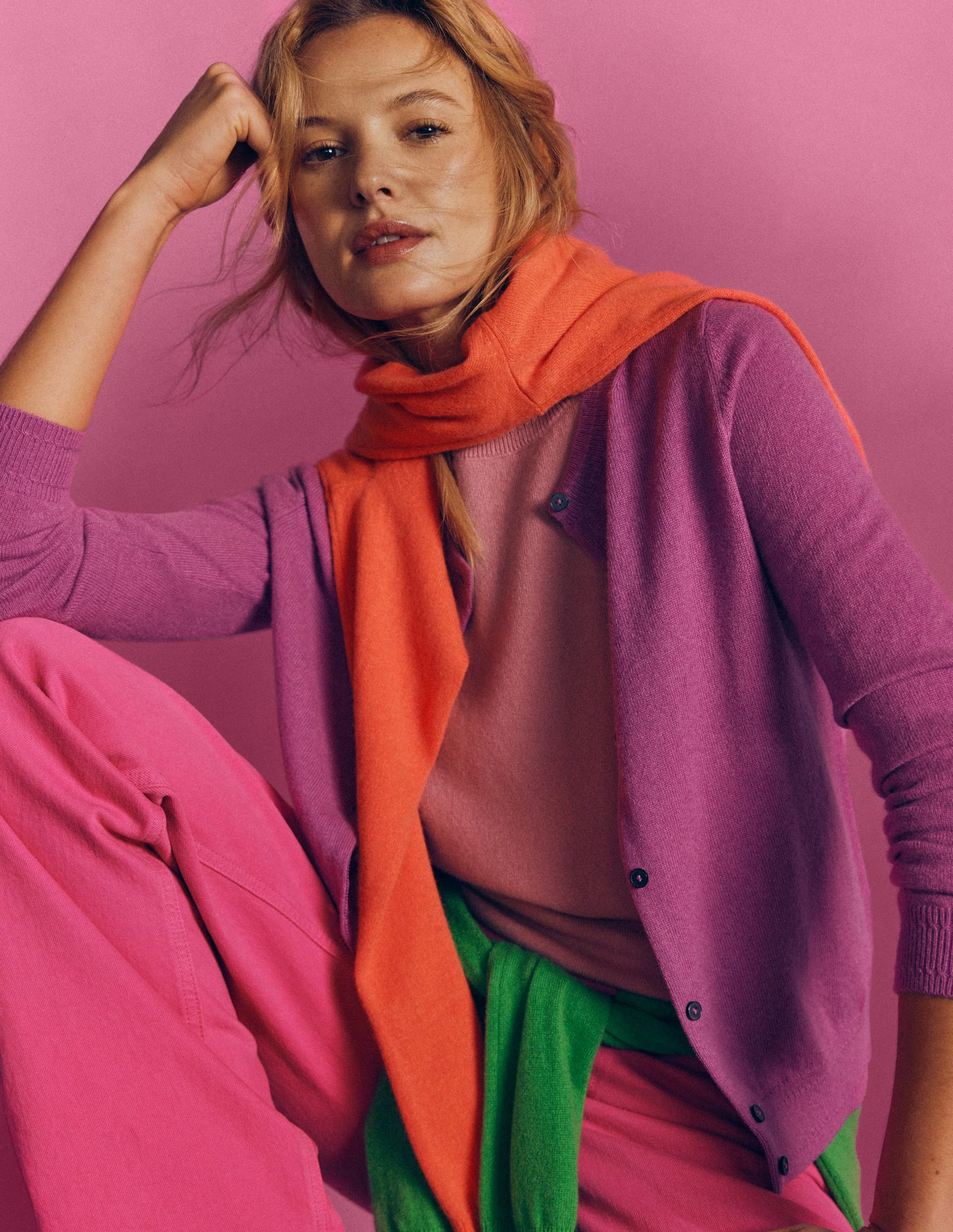 Eva Kaschmir-Strickjacke mit Rundhalsausschnitt-Rotklee-Rosa - Image 5
