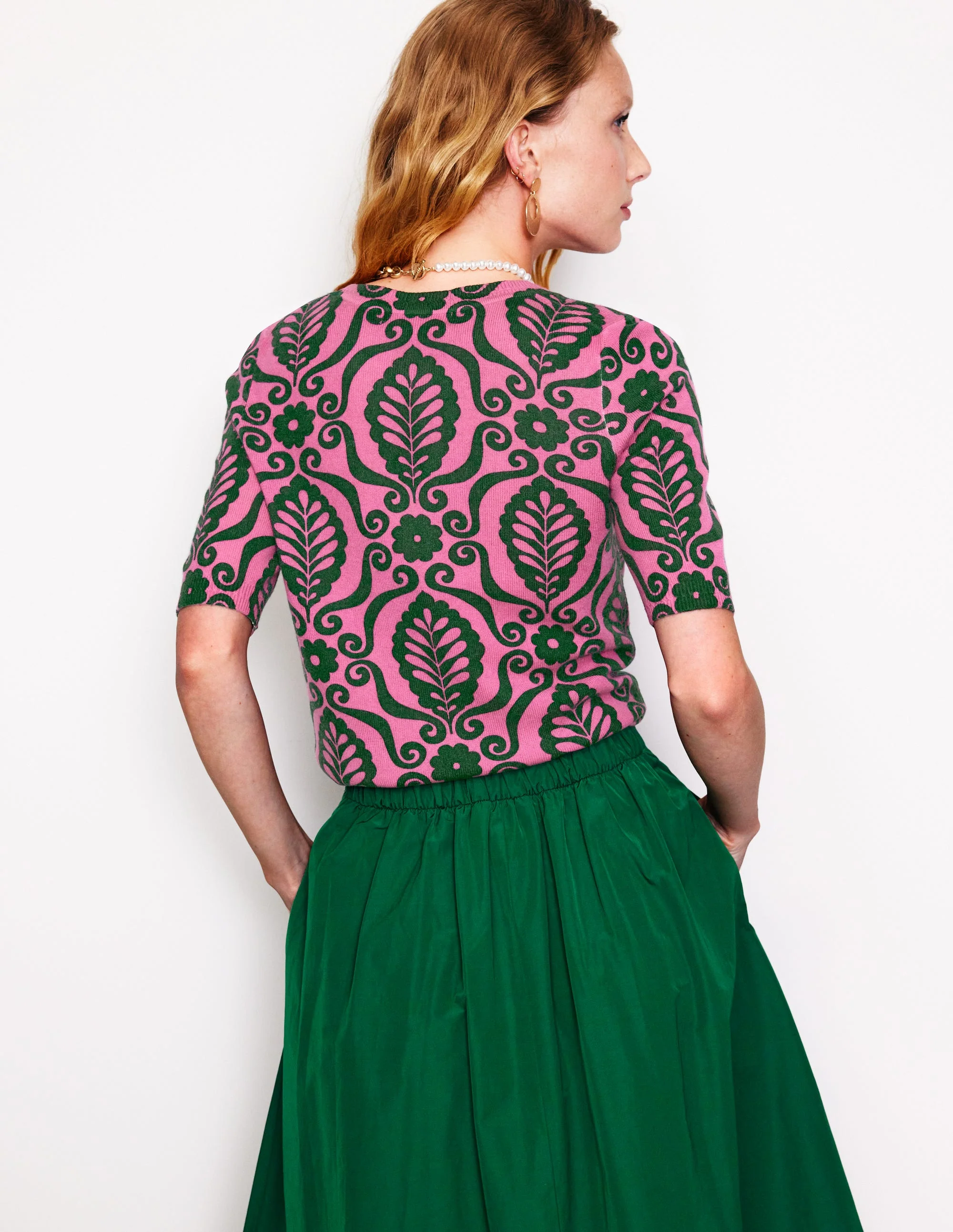 Eva Kaschmir-T-Shirt-Festliches Rosa, Blattstempel - Image 3