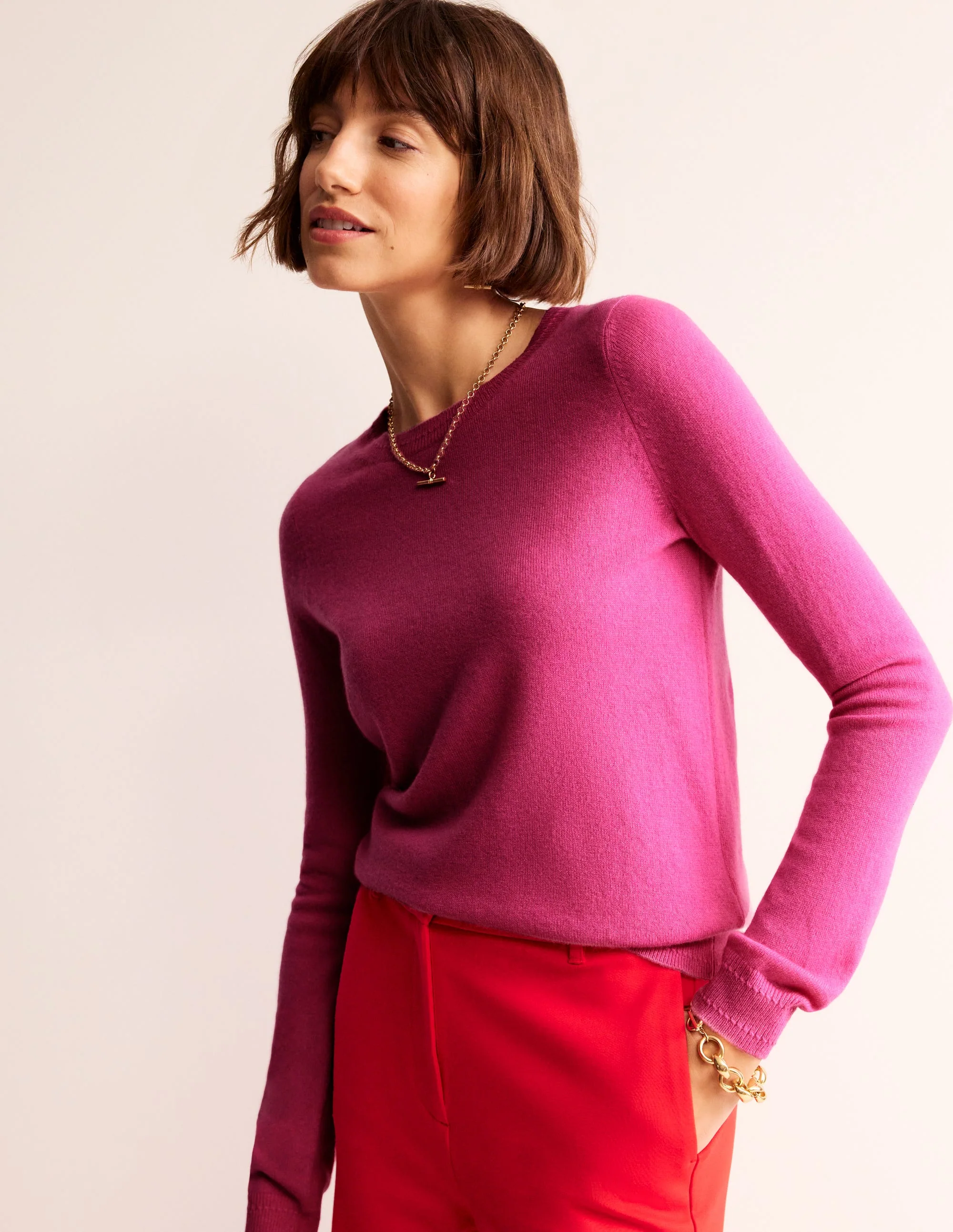 Eva Kaschmirpullover mit Rundhalsausschnitt-Festliches Rosa