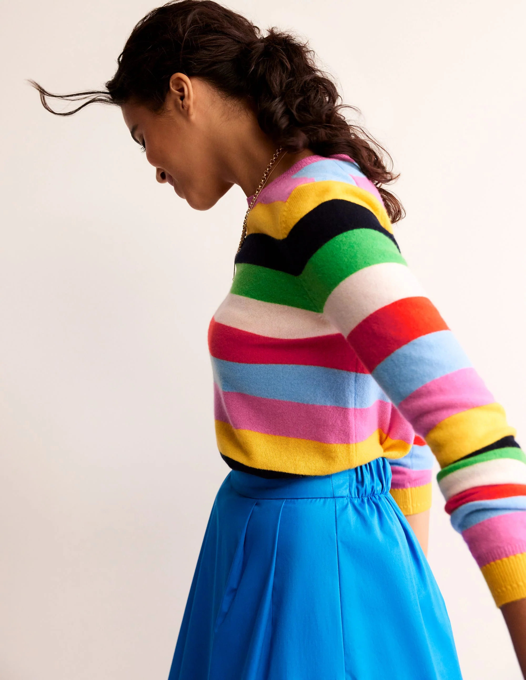 Eva Kaschmirpullover mit Rundhalsausschnitt-Hellblau/Sangria Sunset Pink