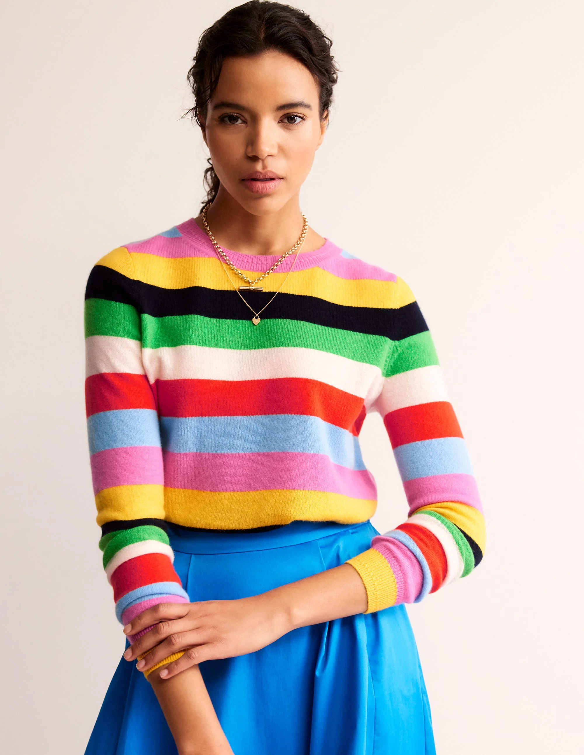 Eva Kaschmirpullover mit Rundhalsausschnitt-Hellblau/Sangria Sunset Pink - Image 2
