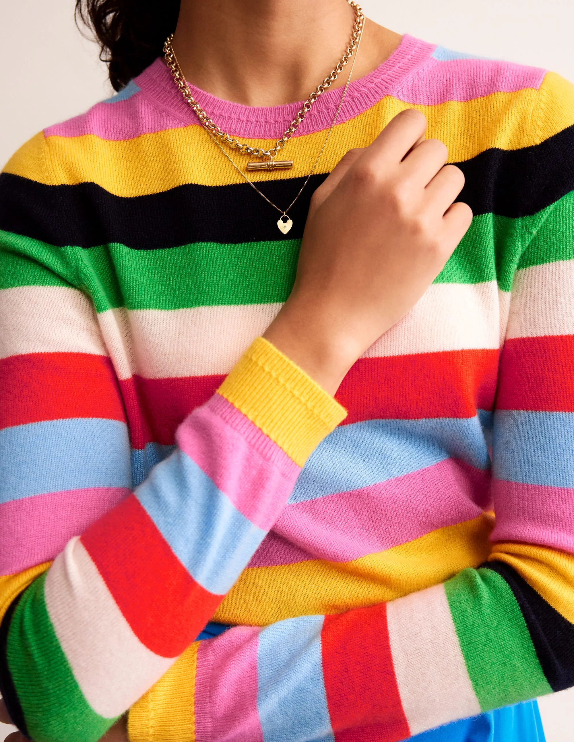 Eva Kaschmirpullover mit Rundhalsausschnitt-Hellblau/Sangria Sunset Pink - Image 3