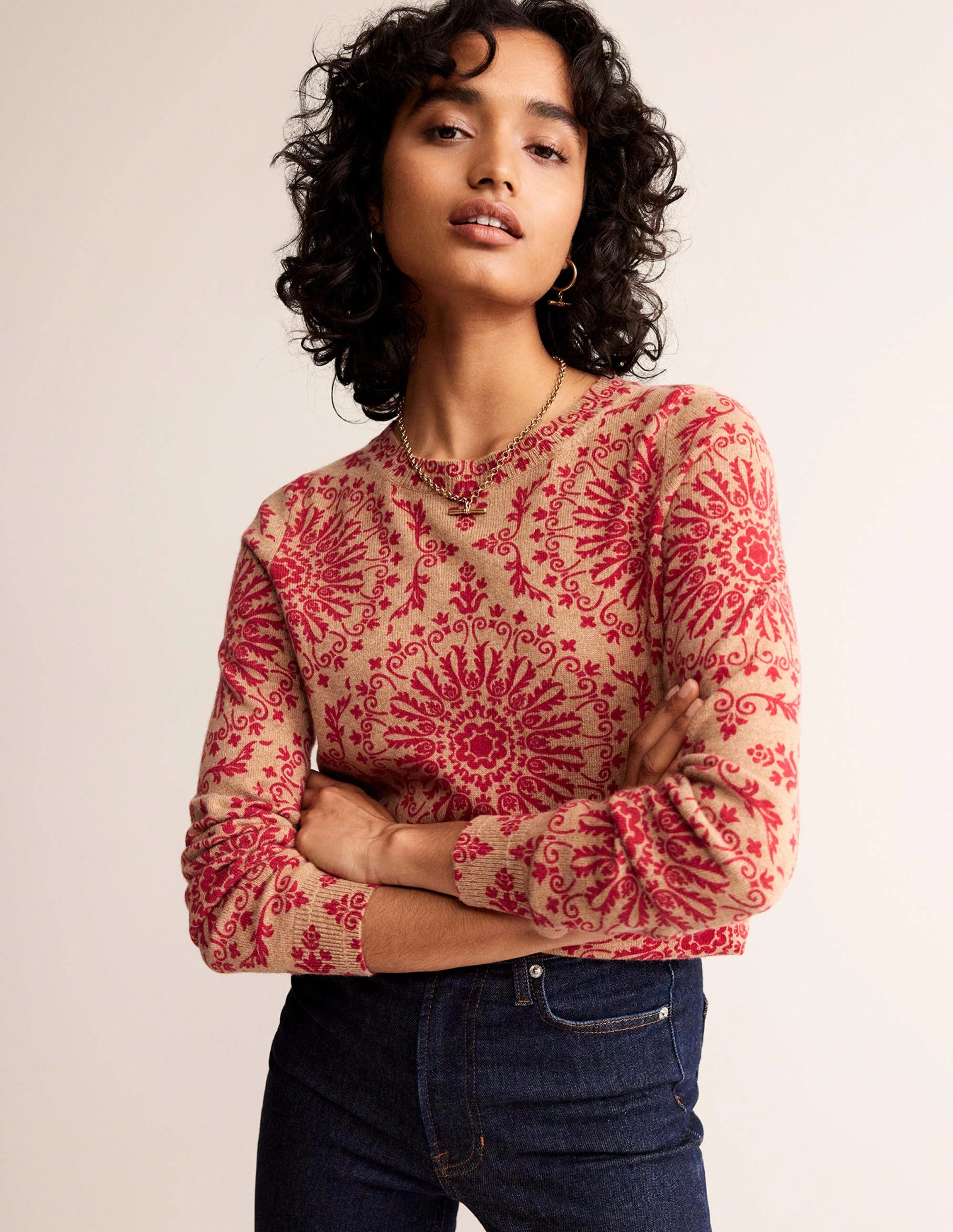 Eva Kaschmirpullover mit Rundhalsausschnitt-Kamelbraun Pfingstrose