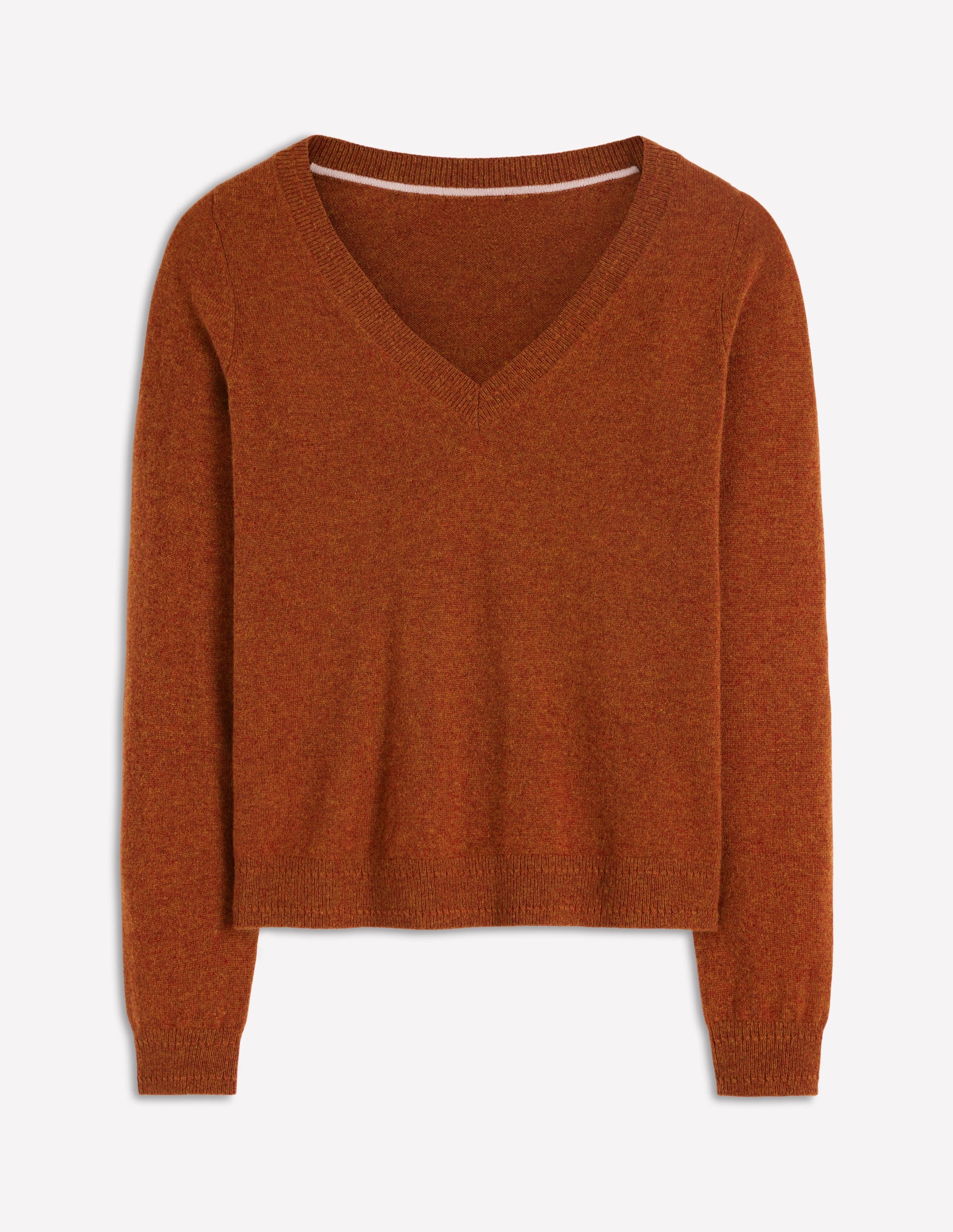 Eva Kaschmirpullover mit V-Ausschnitt-Cognac Meliert - Image 5