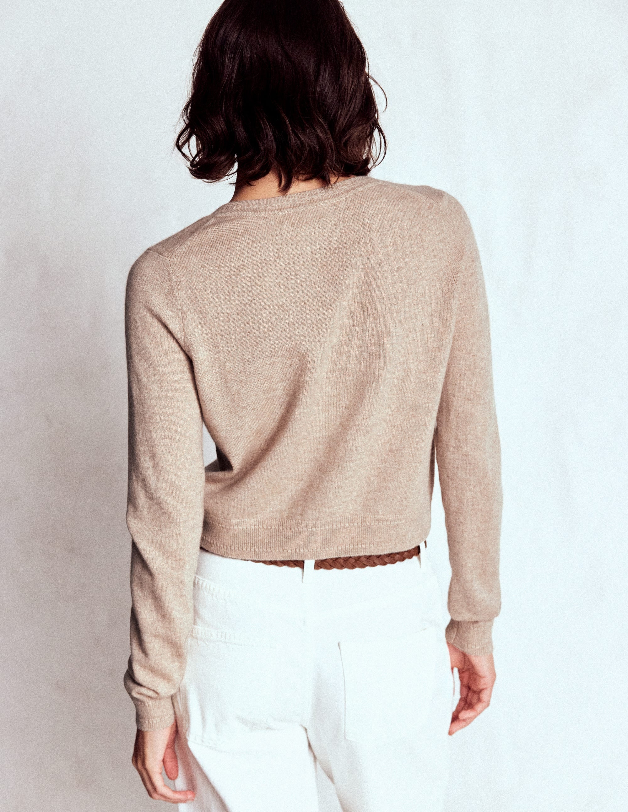 Eva Verkürzte Strickjacke aus Kaschmir-Graubraun Meliert - Image 3