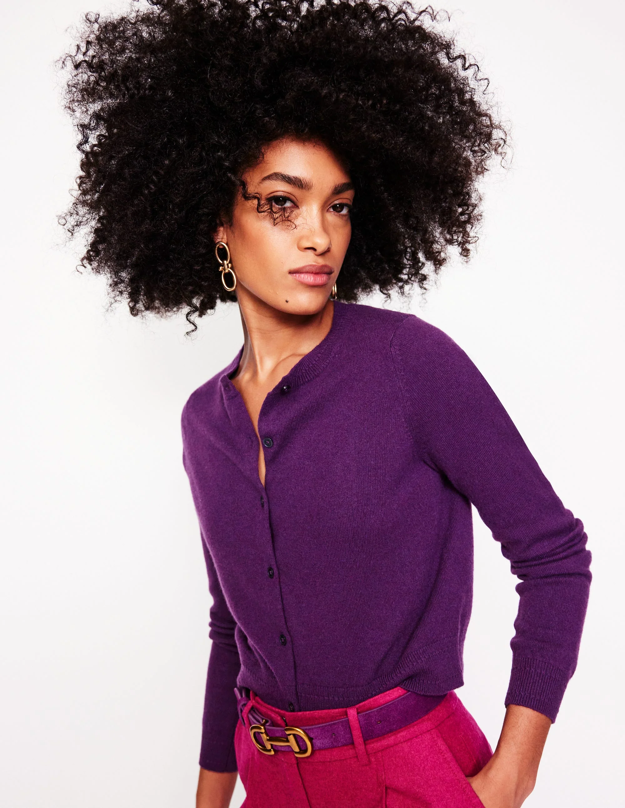 Eva Verkürzte Strickjacke aus Kaschmir-Zwetschgenlila