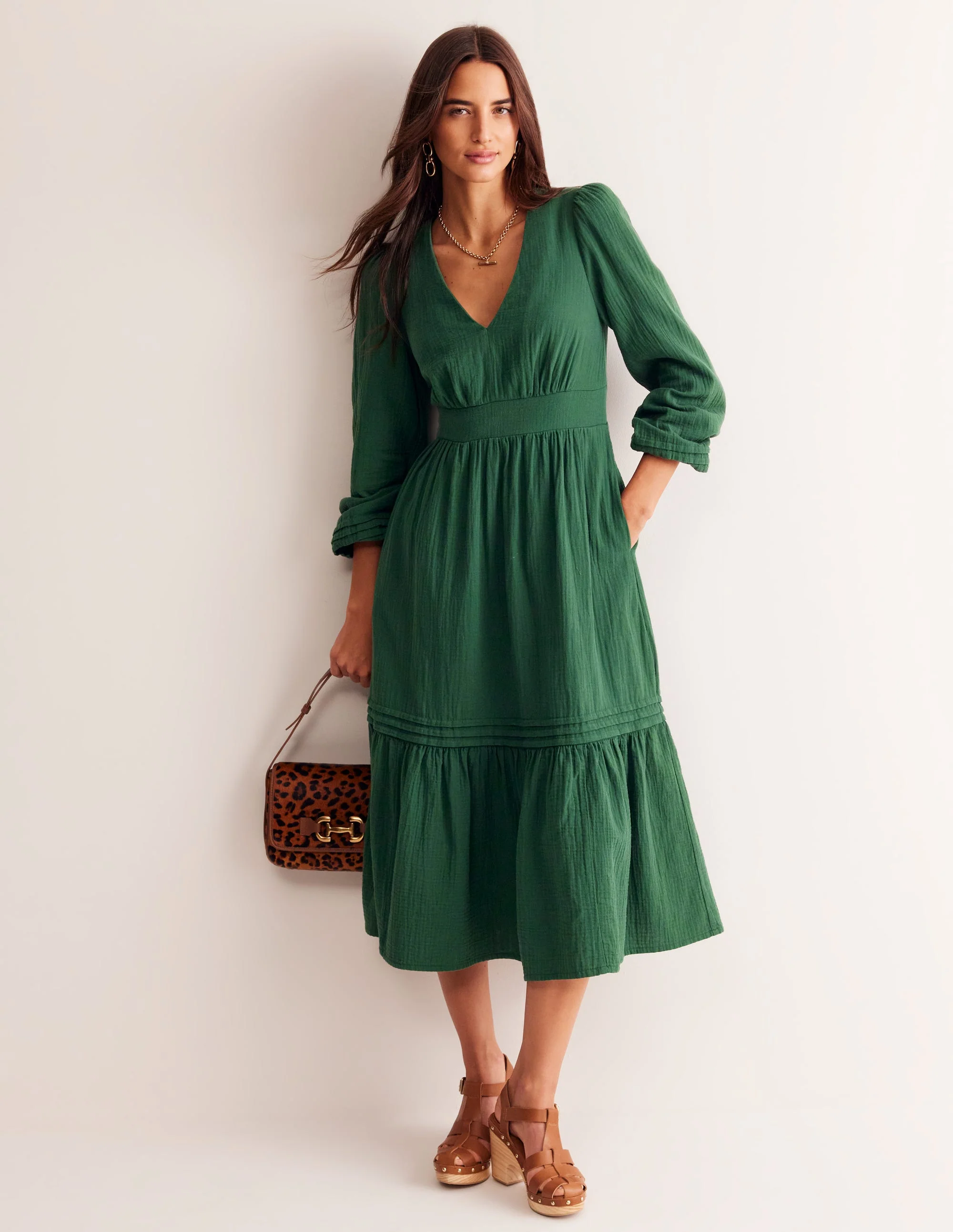 Eve Doppeltuch-Kleid mit Ärmeln-Dunkelgrün - Image 2
