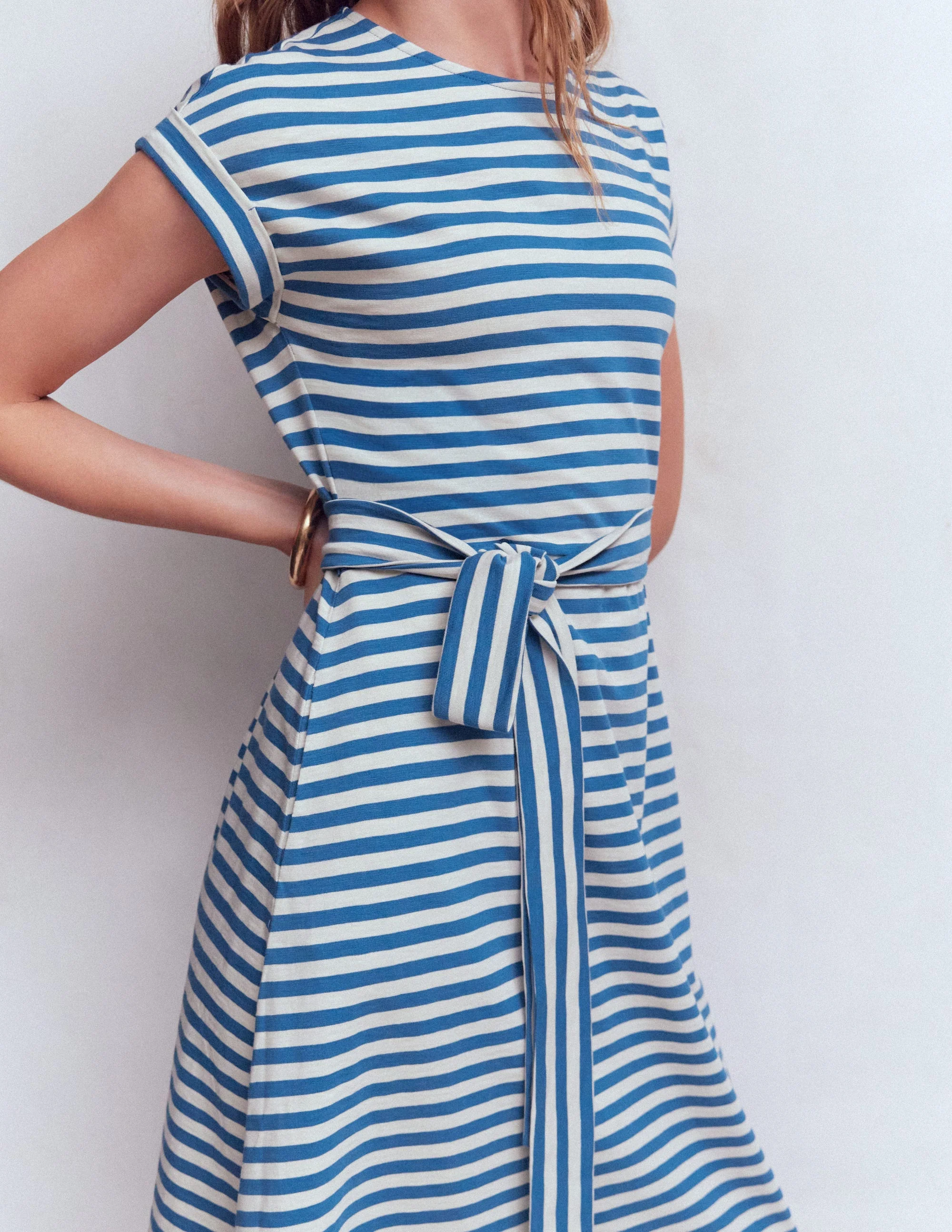 Eve Jersey-Midikleid-Blau und Naturweiß Gestreift - Image 2