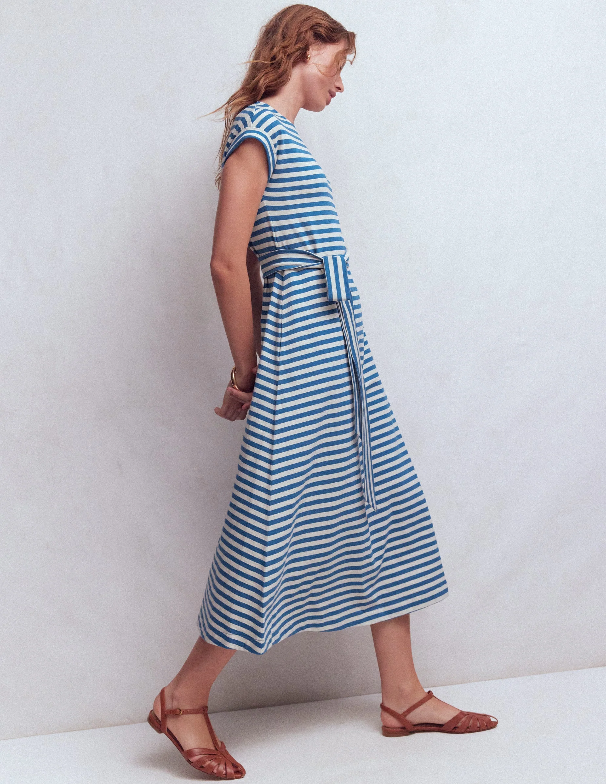 Eve Jersey-Midikleid-Blau und Naturweiß Gestreift - Image 4