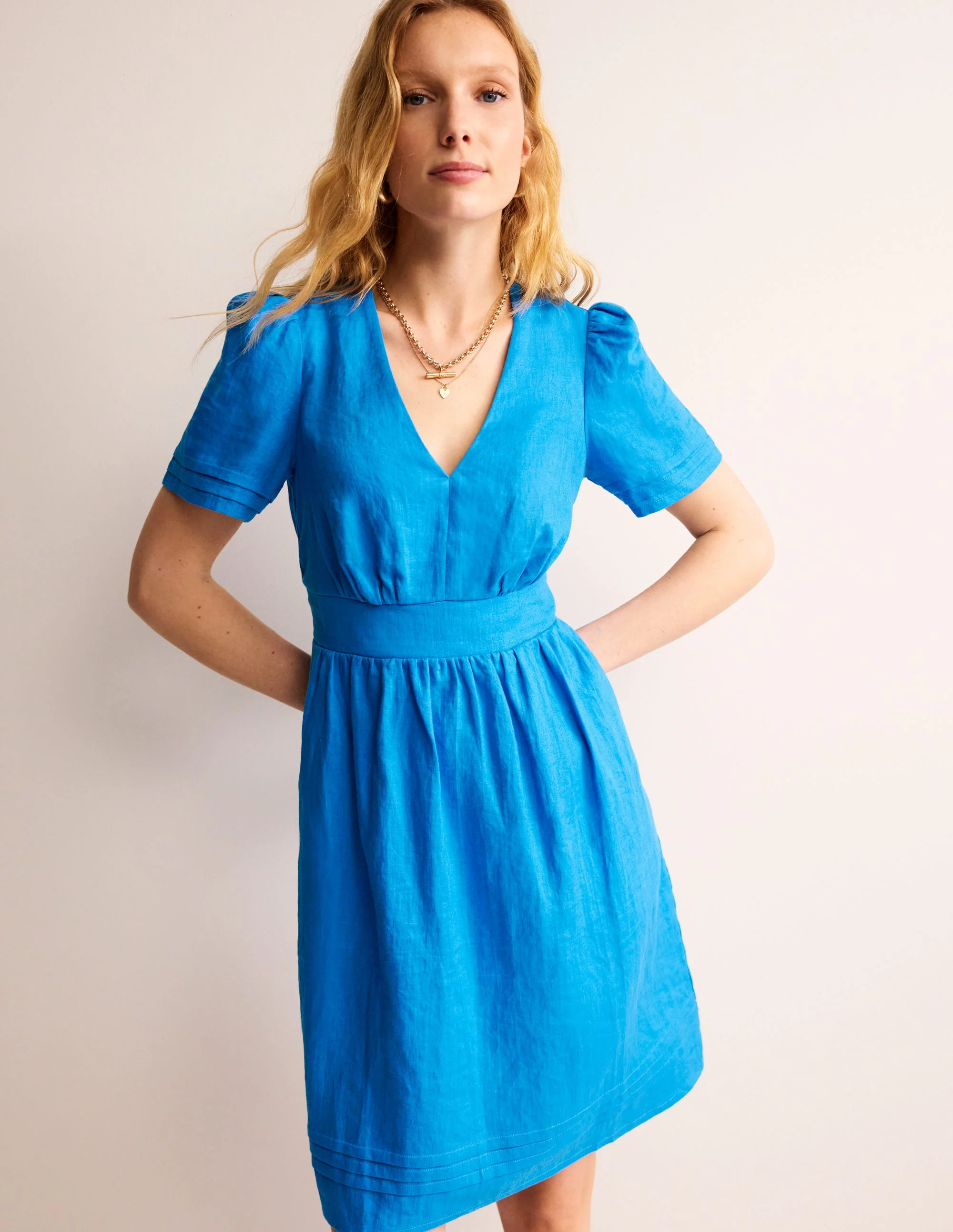 Eve Kurzes Leinenkleid-Brillantblau - Image 4