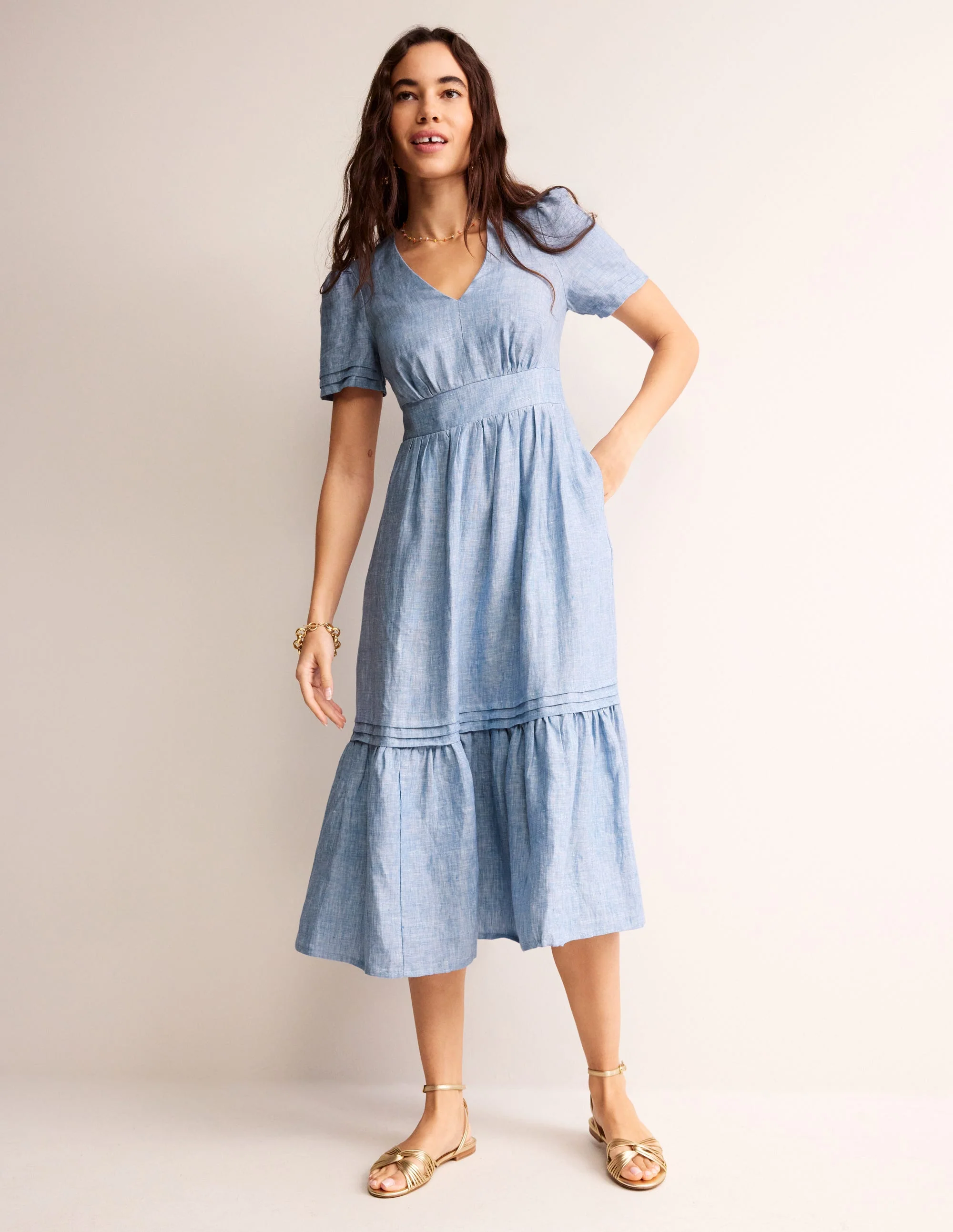 Eve Midikleid aus Leinen-Blauer Faux-Uni - Image 2