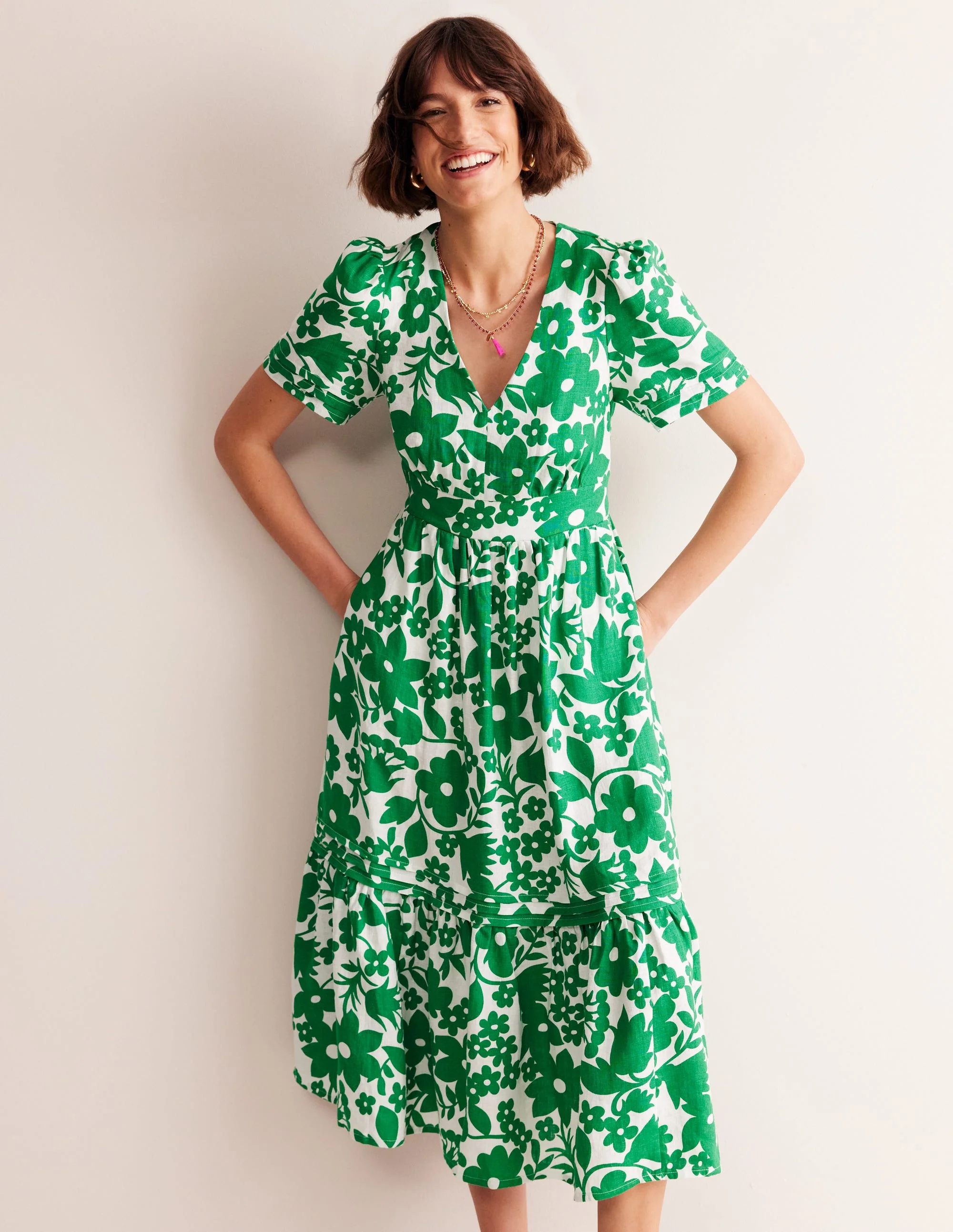 Eve Midikleid aus Leinen-Green Tambourine, Tulpengarten - Image 4