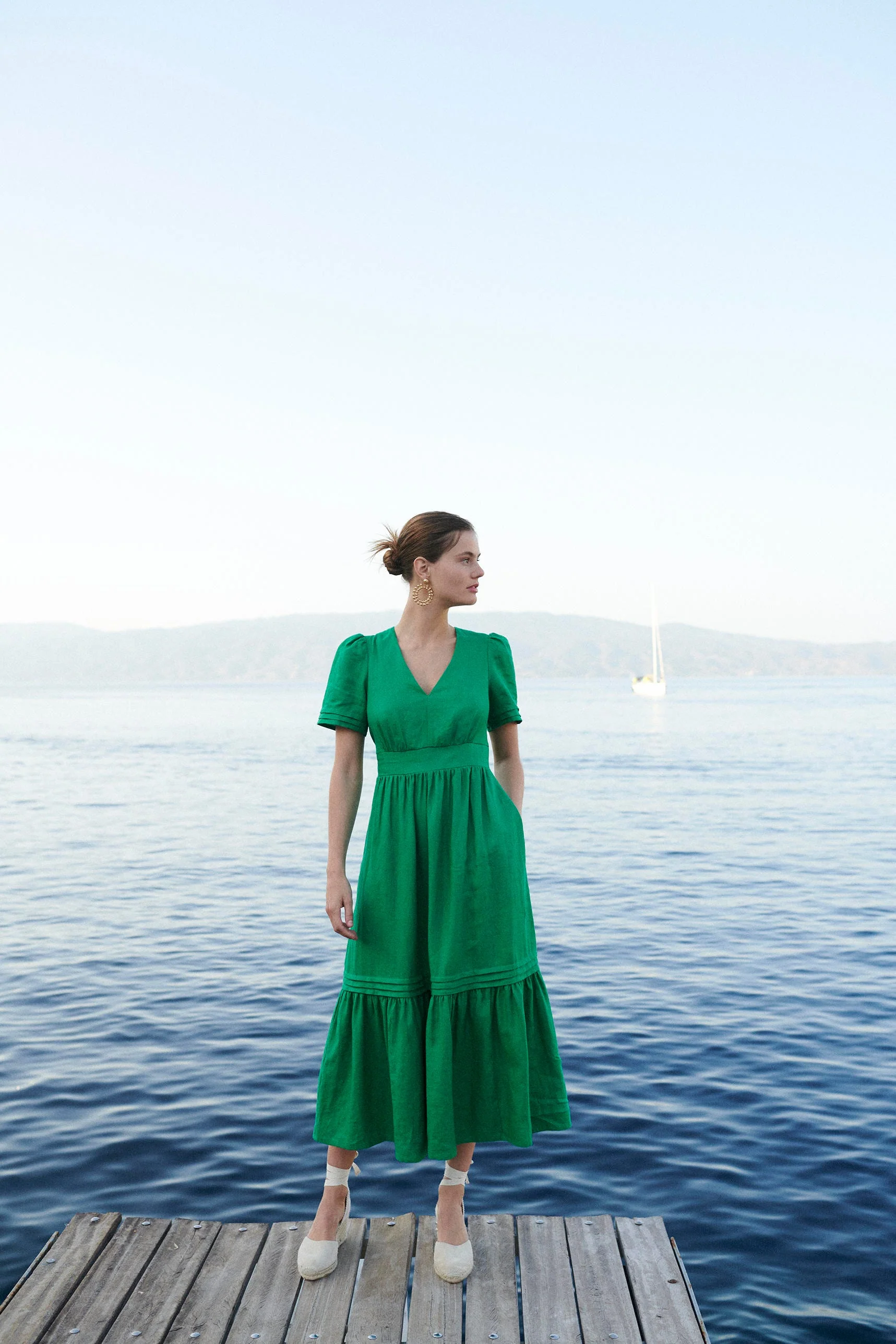 Eve Midikleid aus Leinen-Grünes Tamburin - Image 6