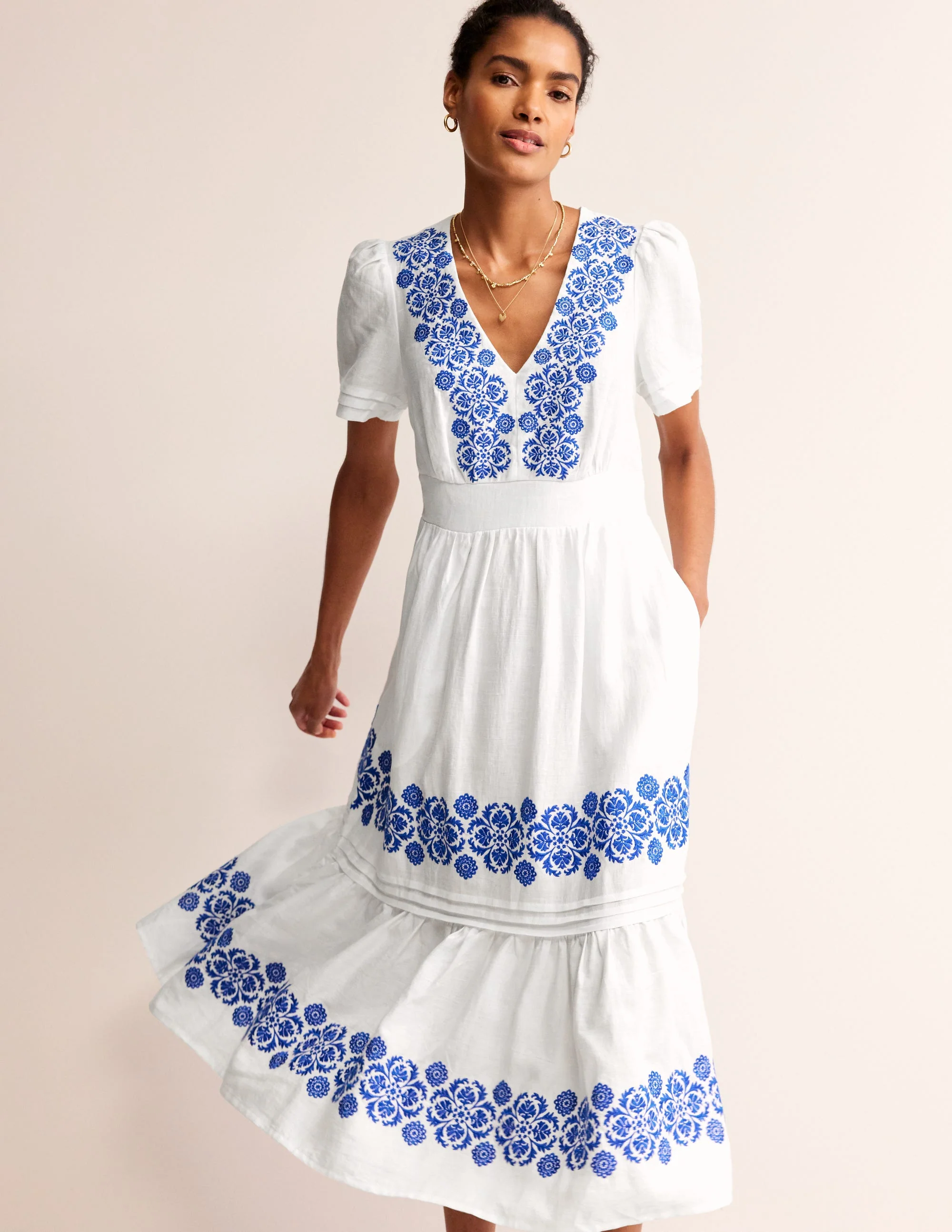 Eve Midikleid aus Leinen-Weiß