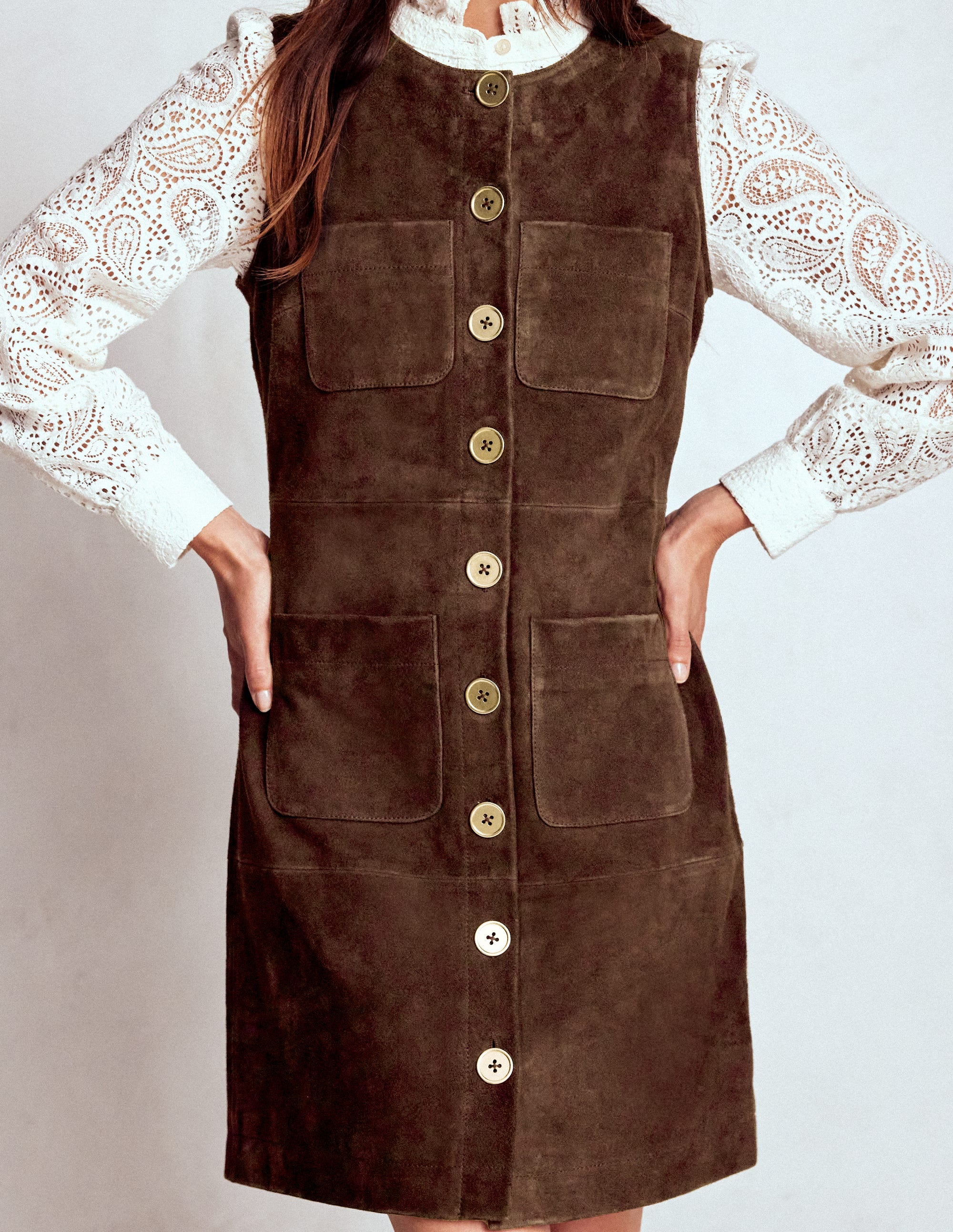 Evelyn Wildleder-Etuikleid-Dunkle Schokolade - Image 4