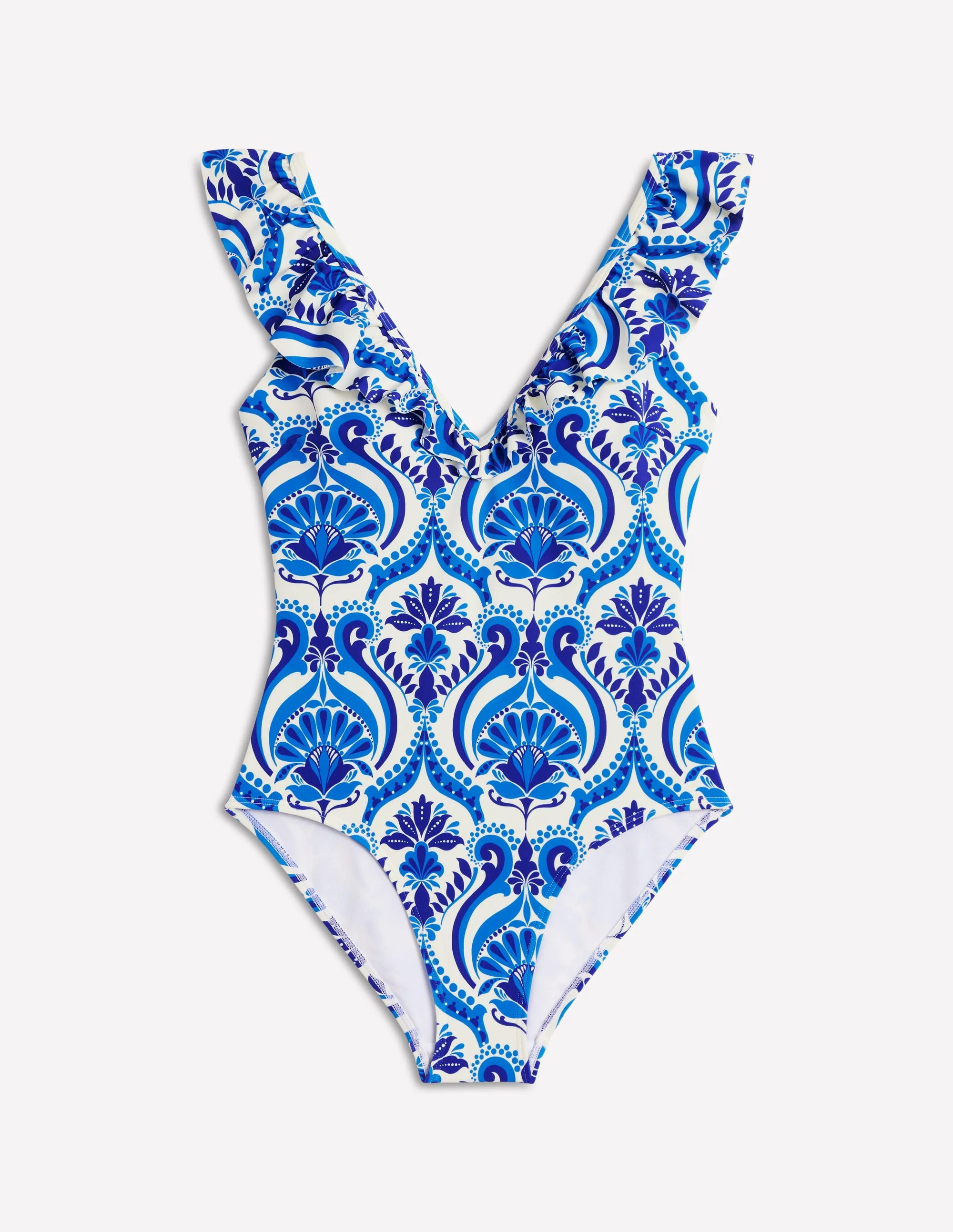 Evia Badeanzug mit Rüschen-Blau, Blumenmuster mit Ornamenten - Image 8