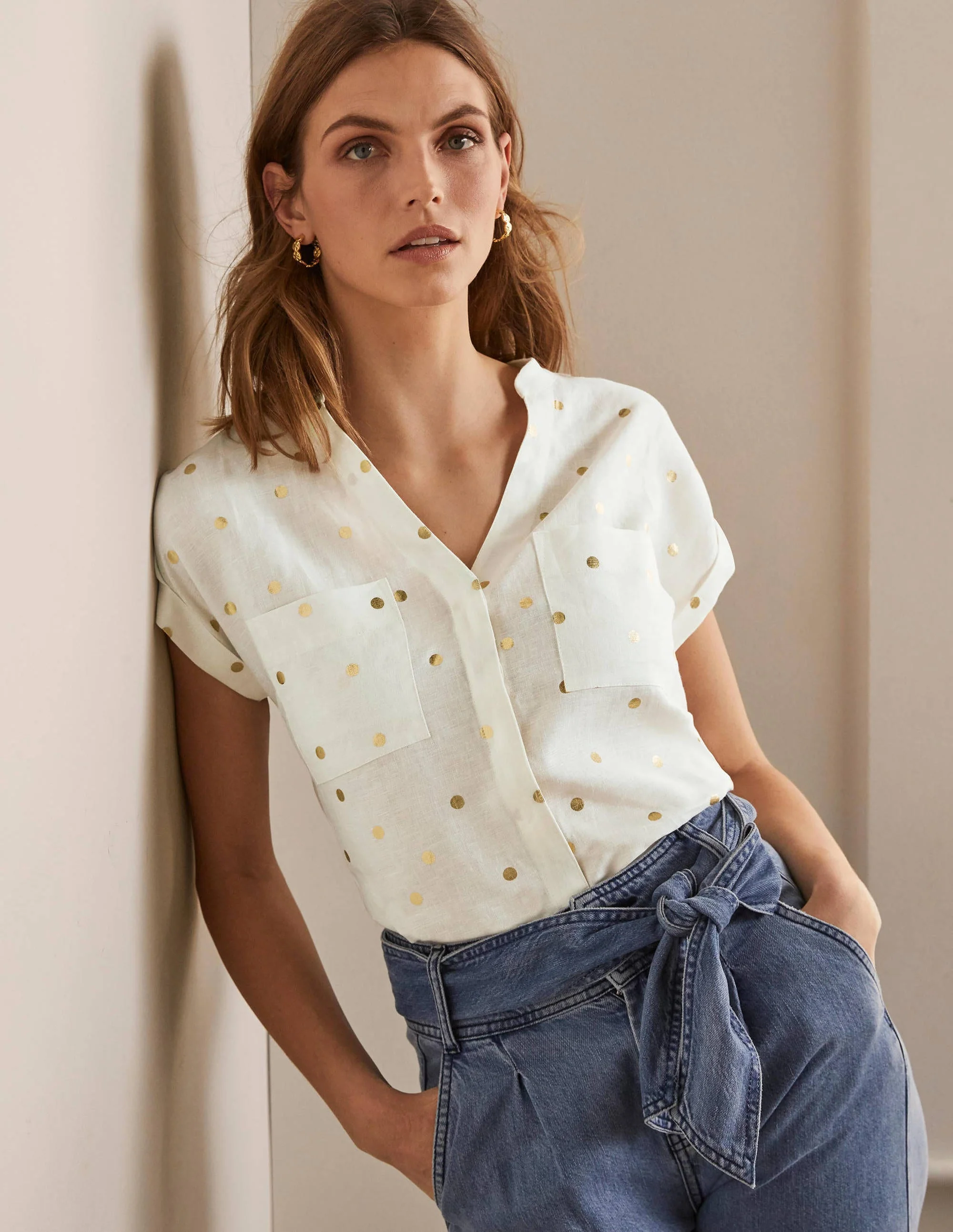 Evie Leinenhemd-Naturweiß, Polka-Tupfen - Image 5