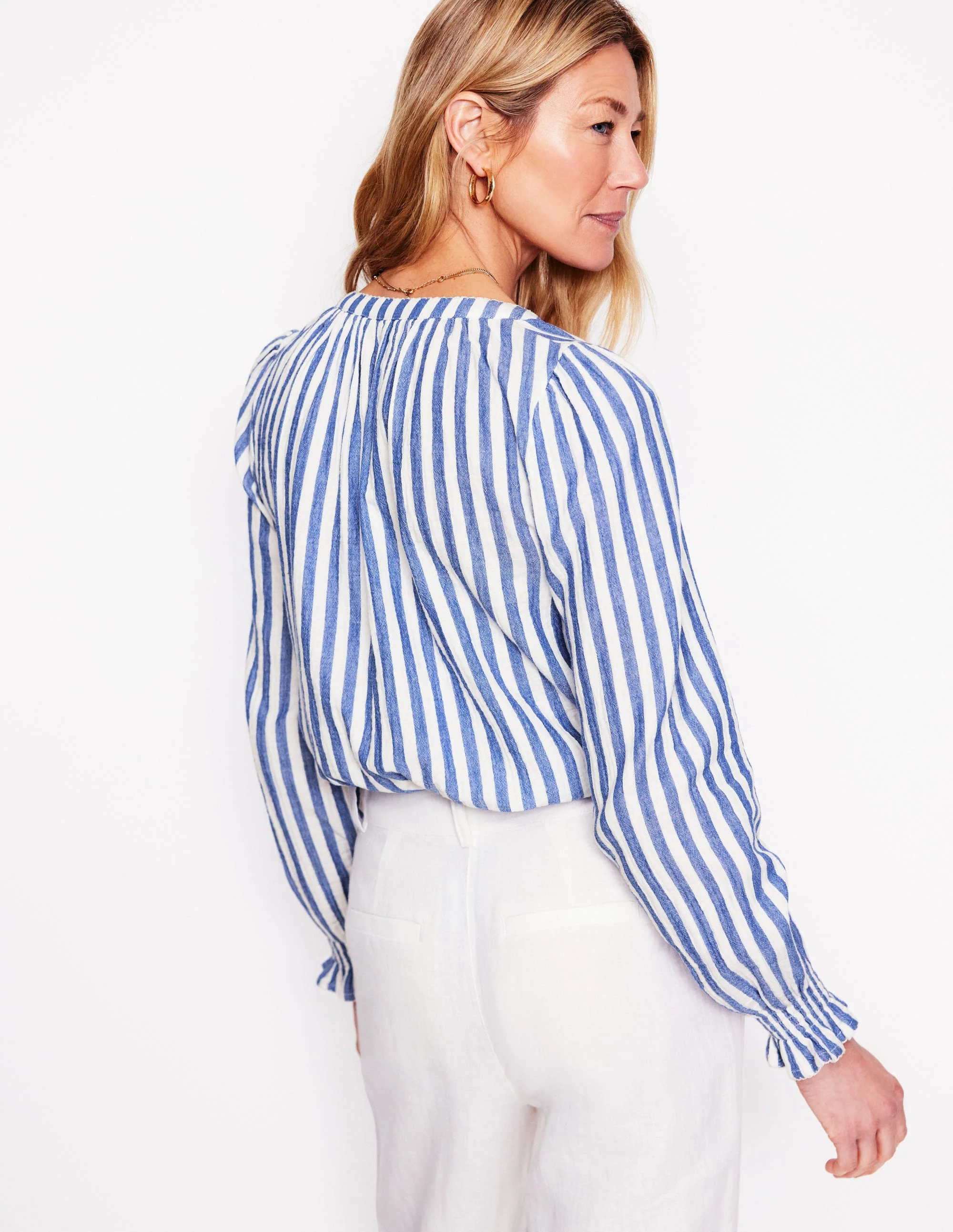 Evie Oberteil aus Doppeltuch-Hellblau, Gestreift - Image 3