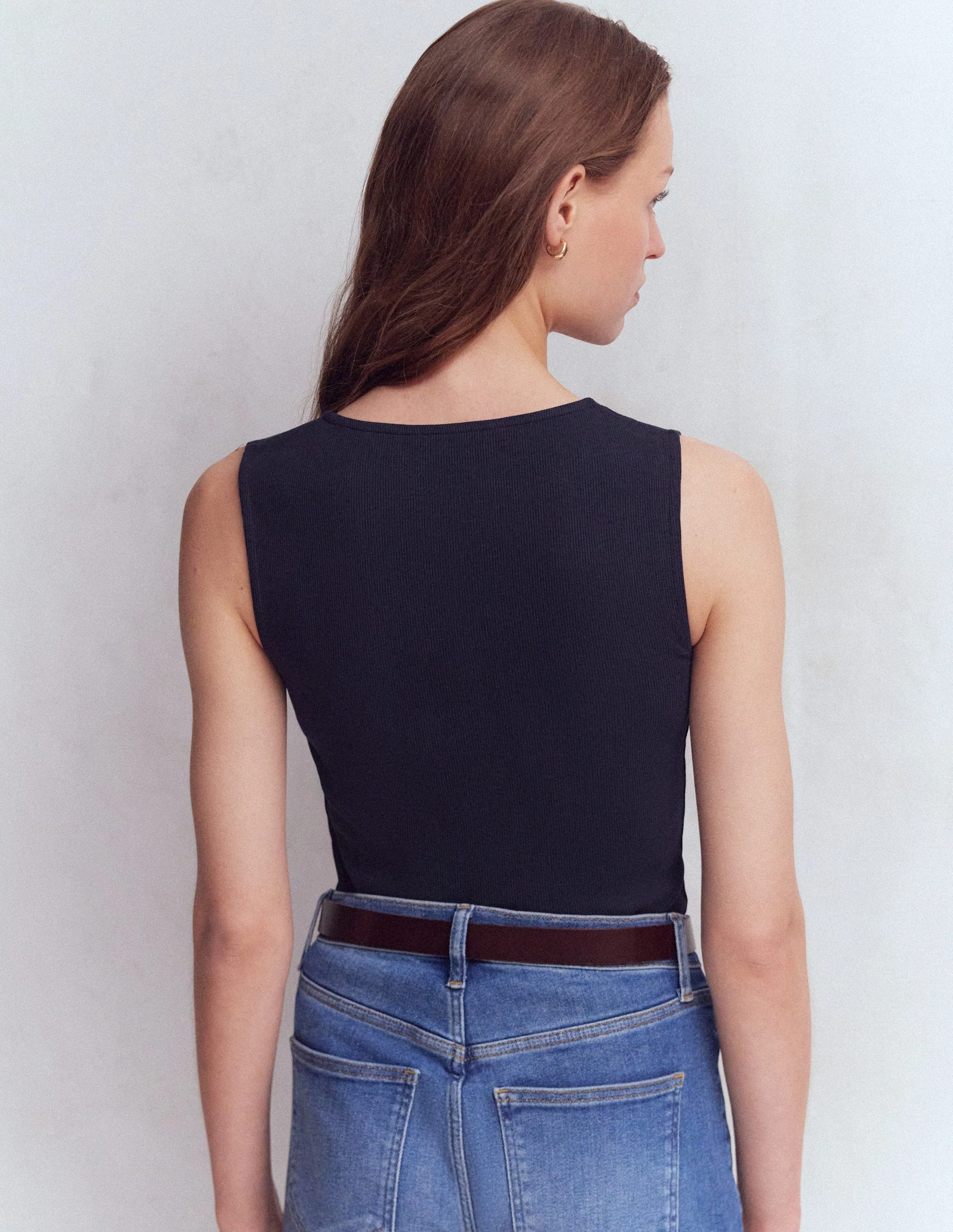 Evie Rippstrick-Top mit durchgehender Knopfleiste-Marineblau - Image 3