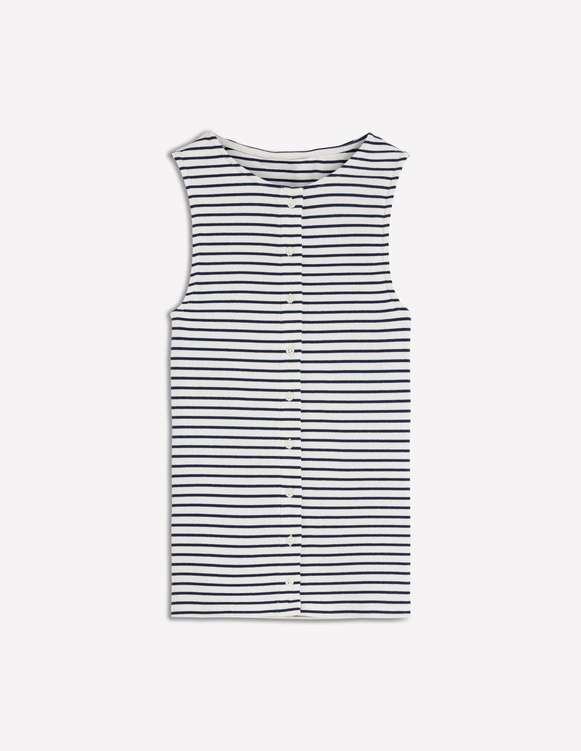 Evie Rippstrick-Top mit durchgehender Knopfleiste-Naturweiß/Navy, Gestreift - Image 6