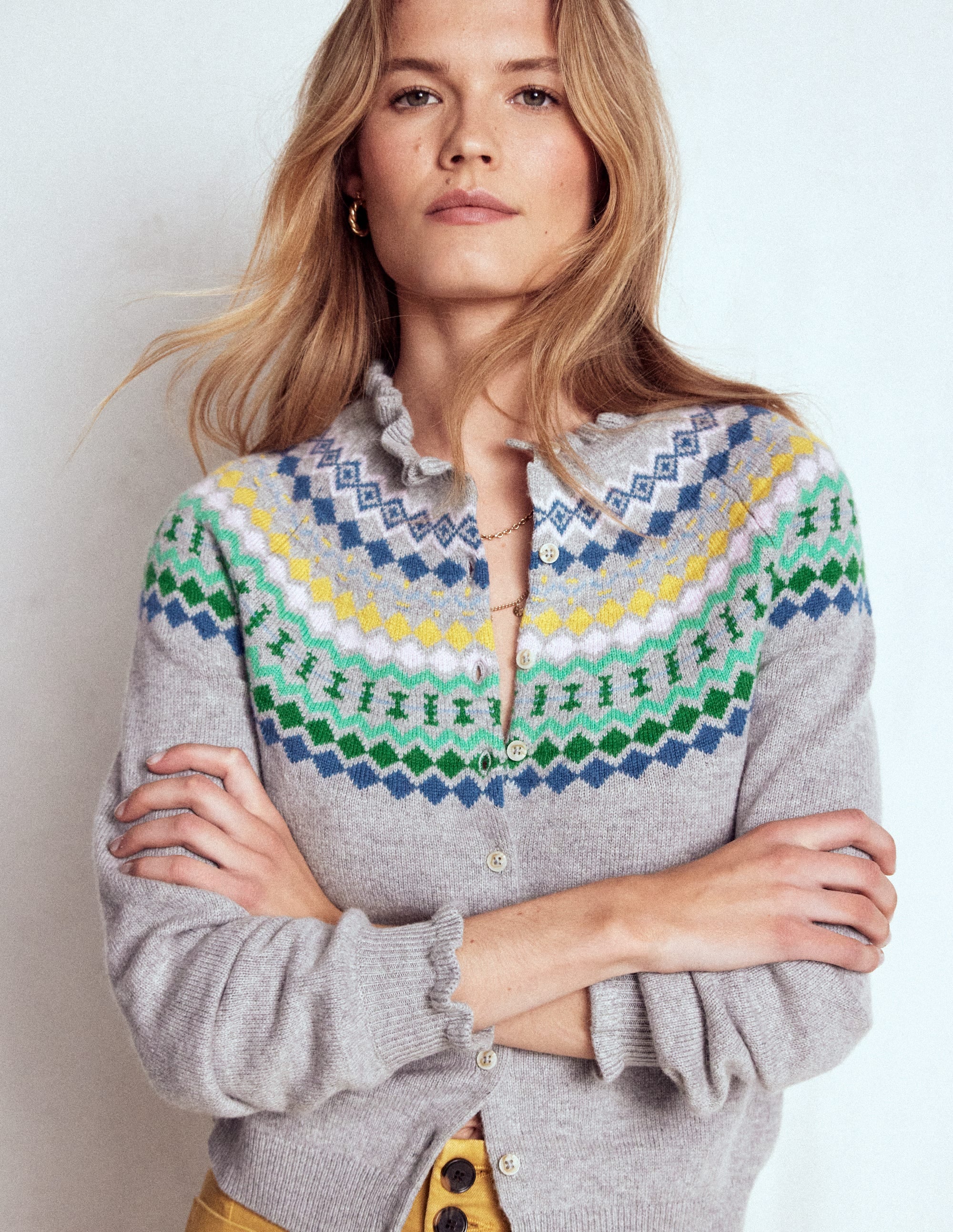 Fae Fair-Isle-Cardigan mit Rüschen-Blaugrau Meliert - Image 2
