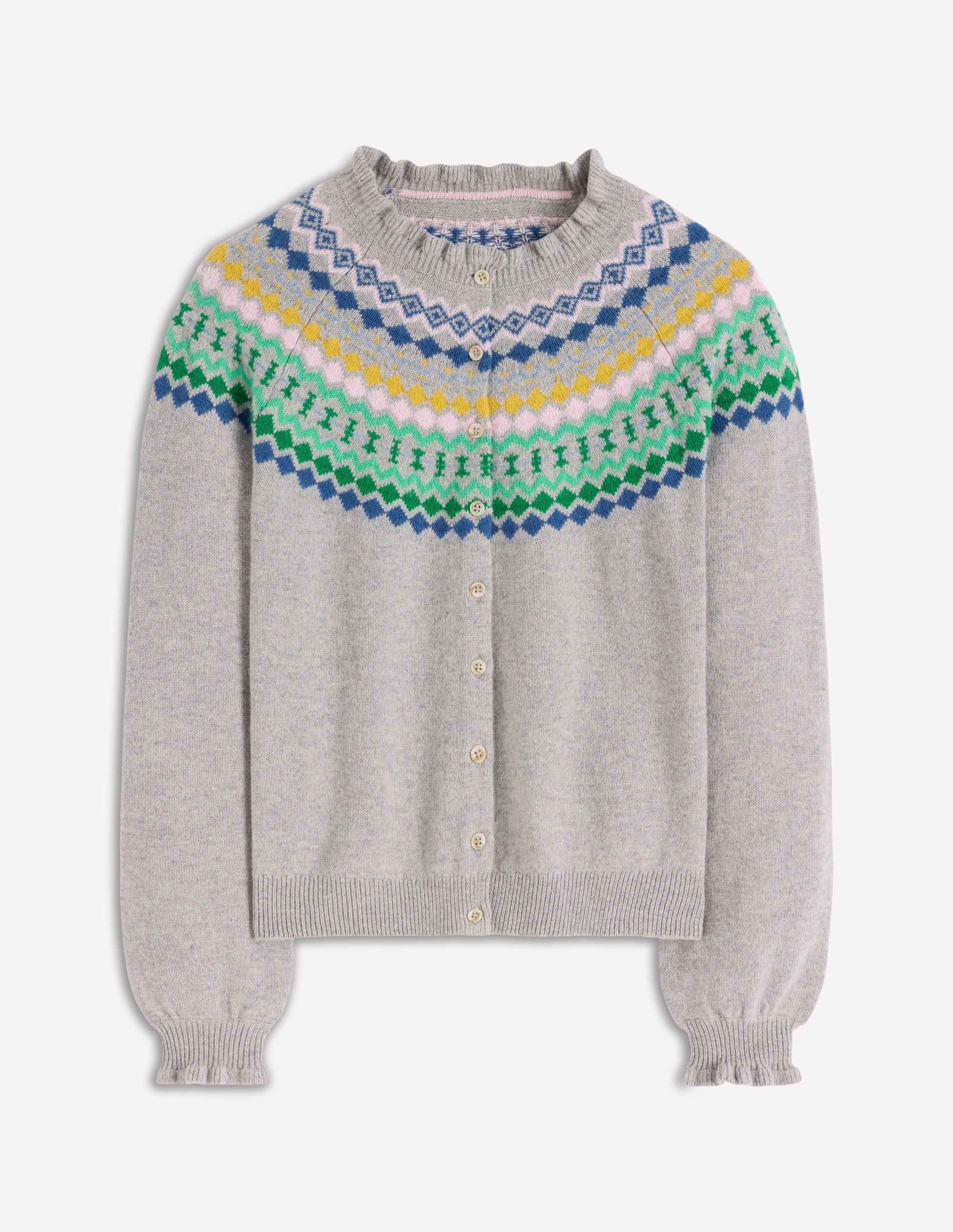 Fae Fair-Isle-Cardigan mit Rüschen-Blaugrau Meliert - Image 7