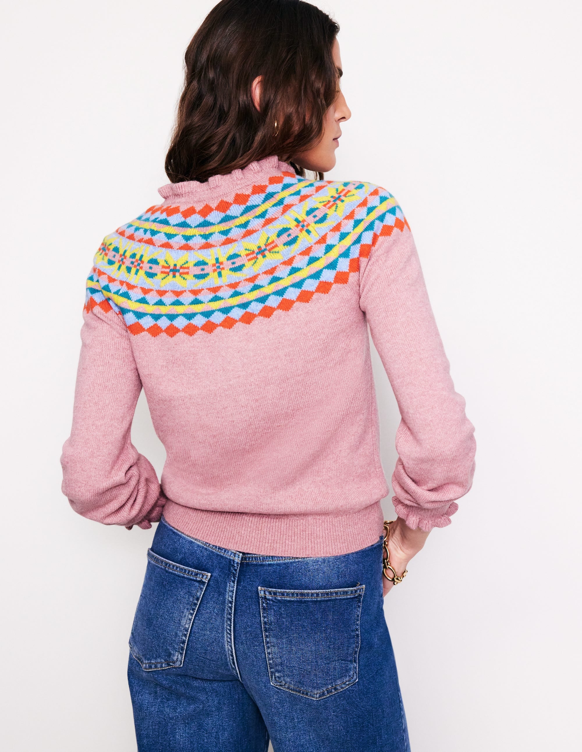Fae Fair-Isle-Cardigan mit Rüschen-Pink Icing - Image 3