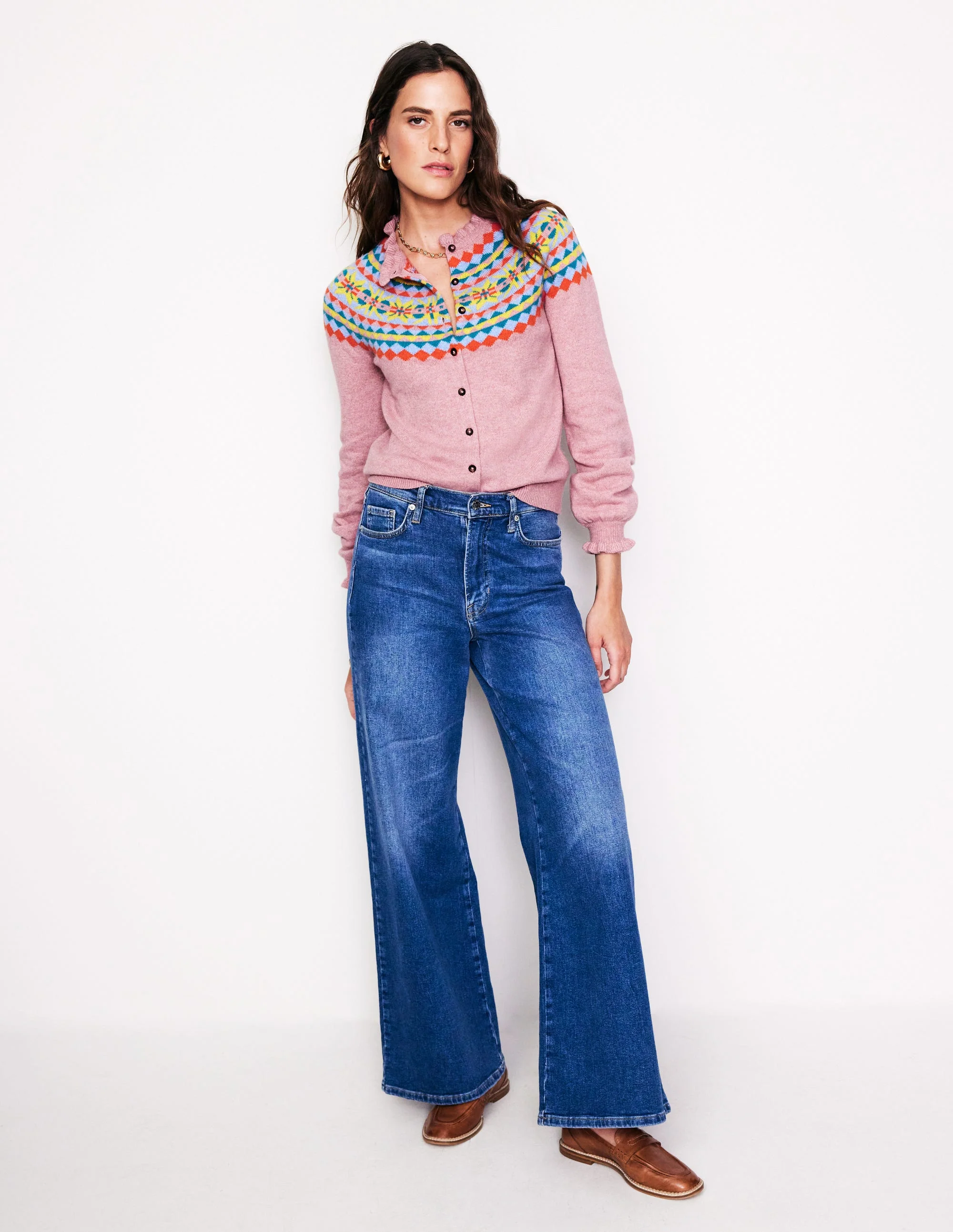 Fae Fair-Isle-Cardigan mit Rüschen-Pink Icing - Image 4