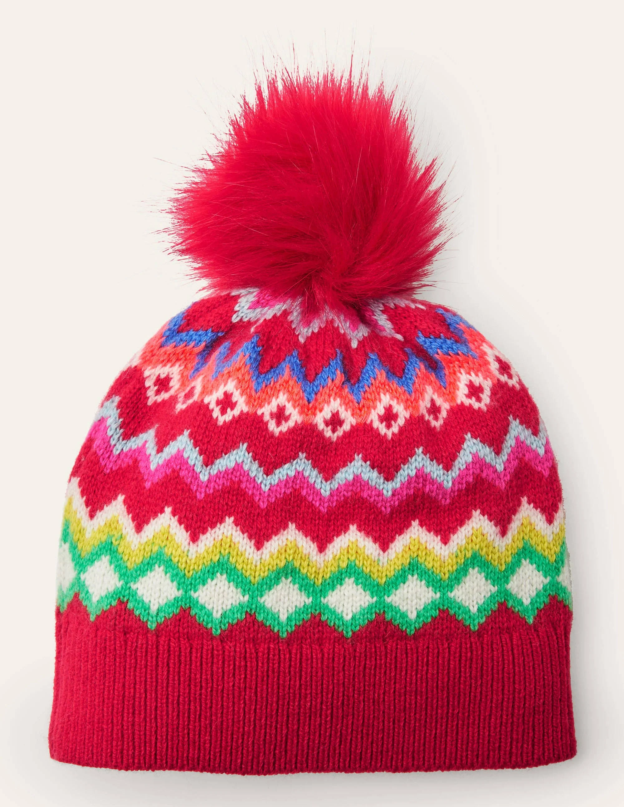 Fair-Isle-Mütze-Rockabilly-Rot