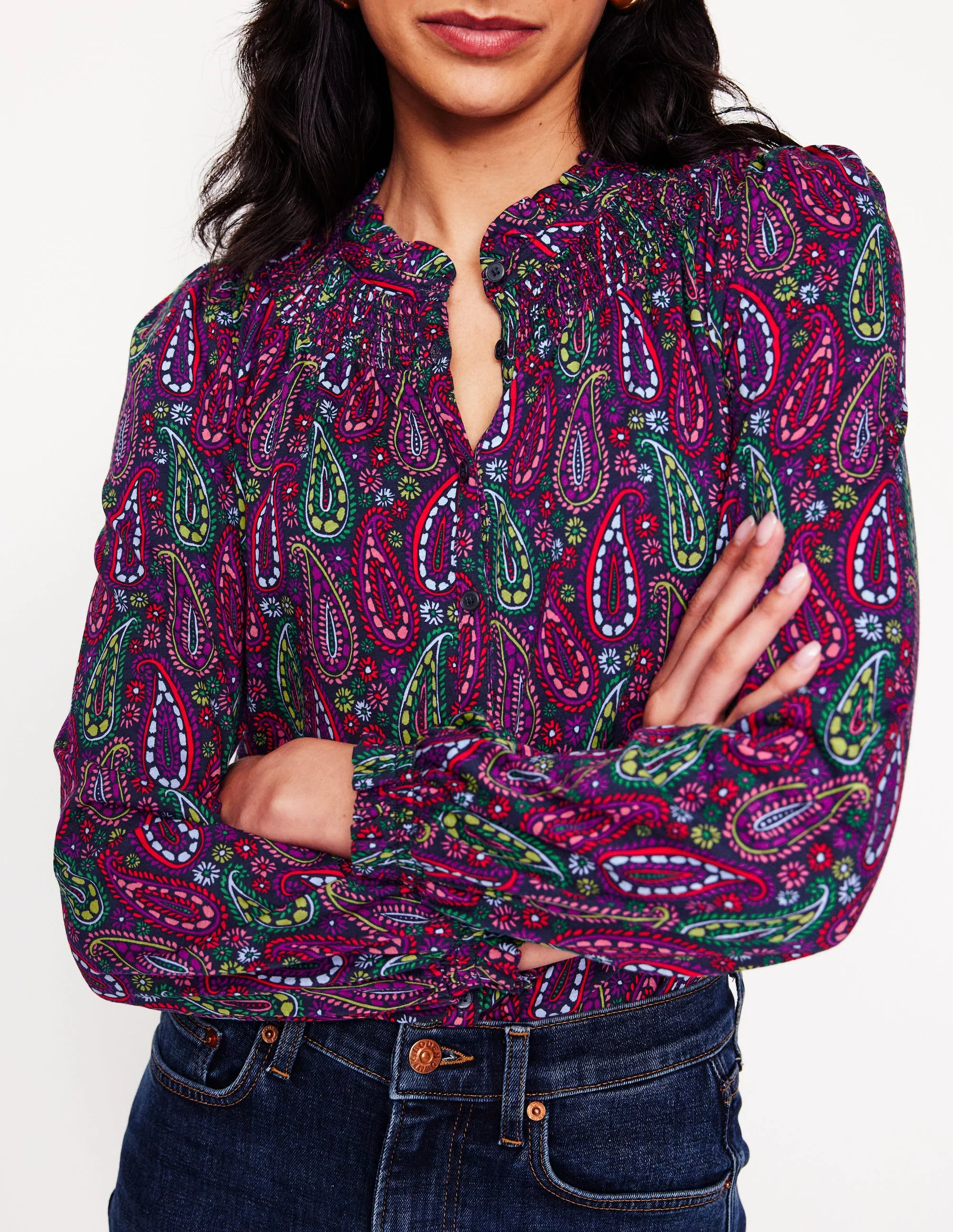Fay Gesmoktes Jerseyhemd-Bunt, Paisleyillustration - Image 2