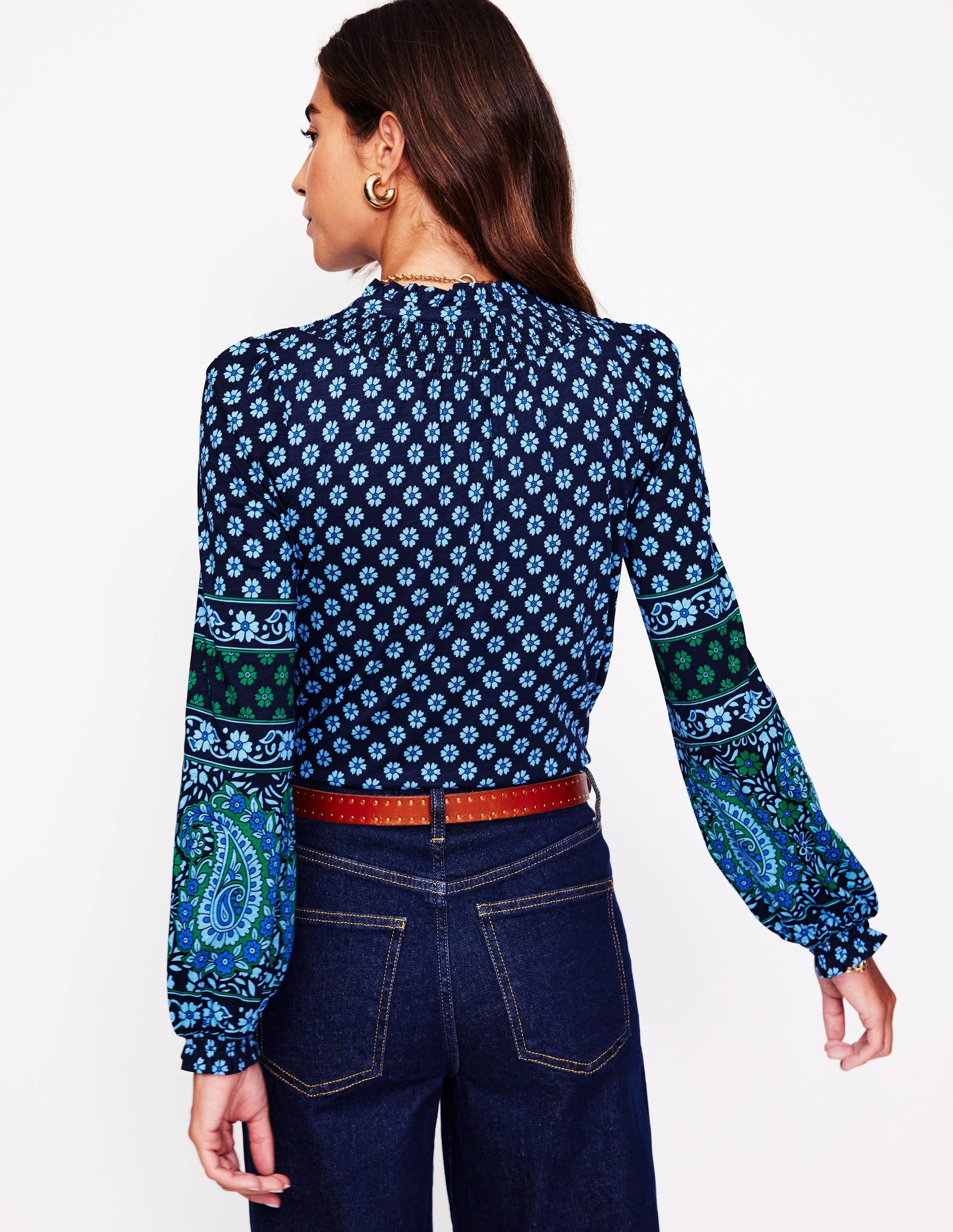 Fay Gesmoktes Jerseyhemd-Dämmerung blau, Paisley Kleiner Blumenstrauß - Image 3