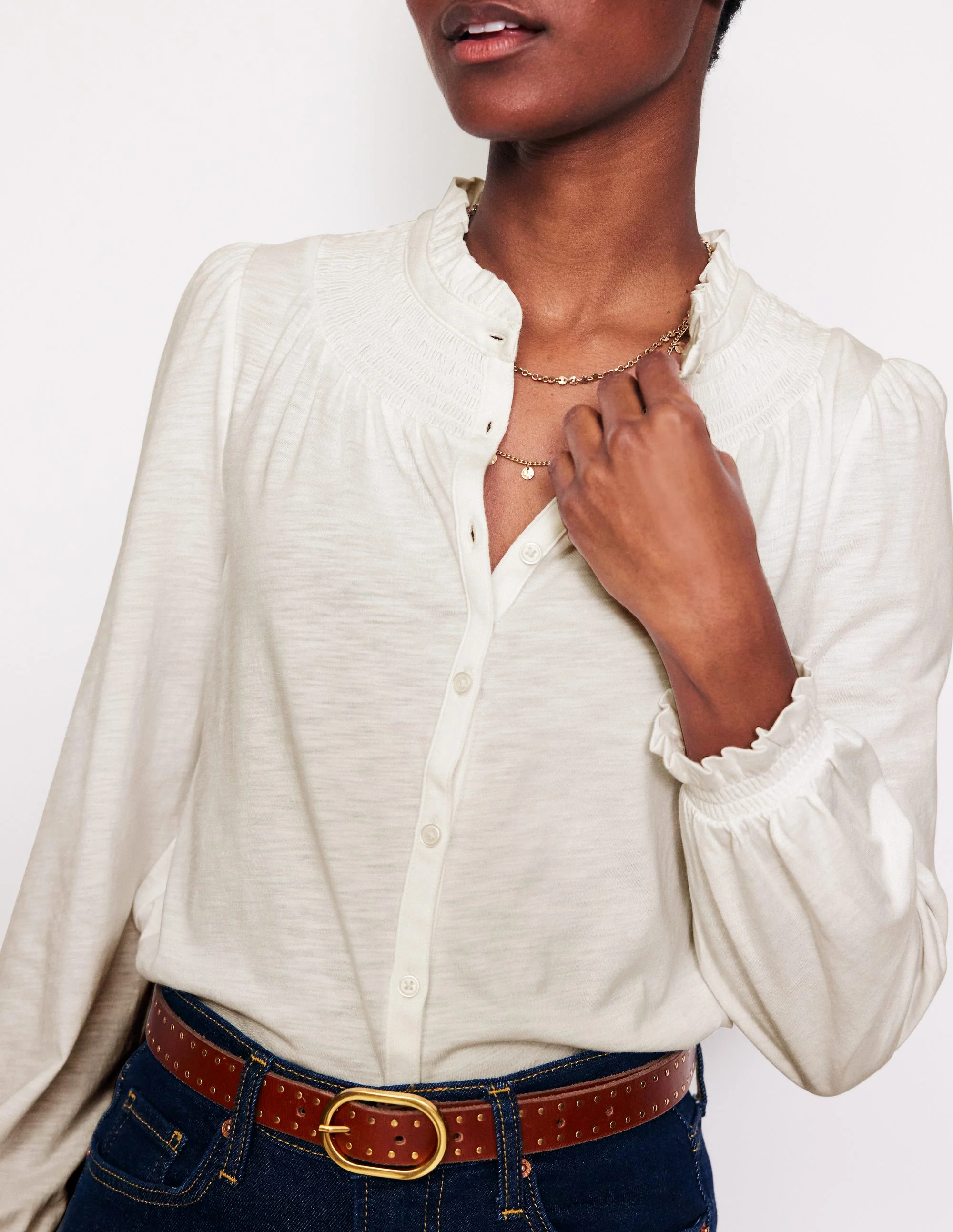 Fay Gesmoktes Jerseyhemd-Ivory and Navy Spot - Image 2