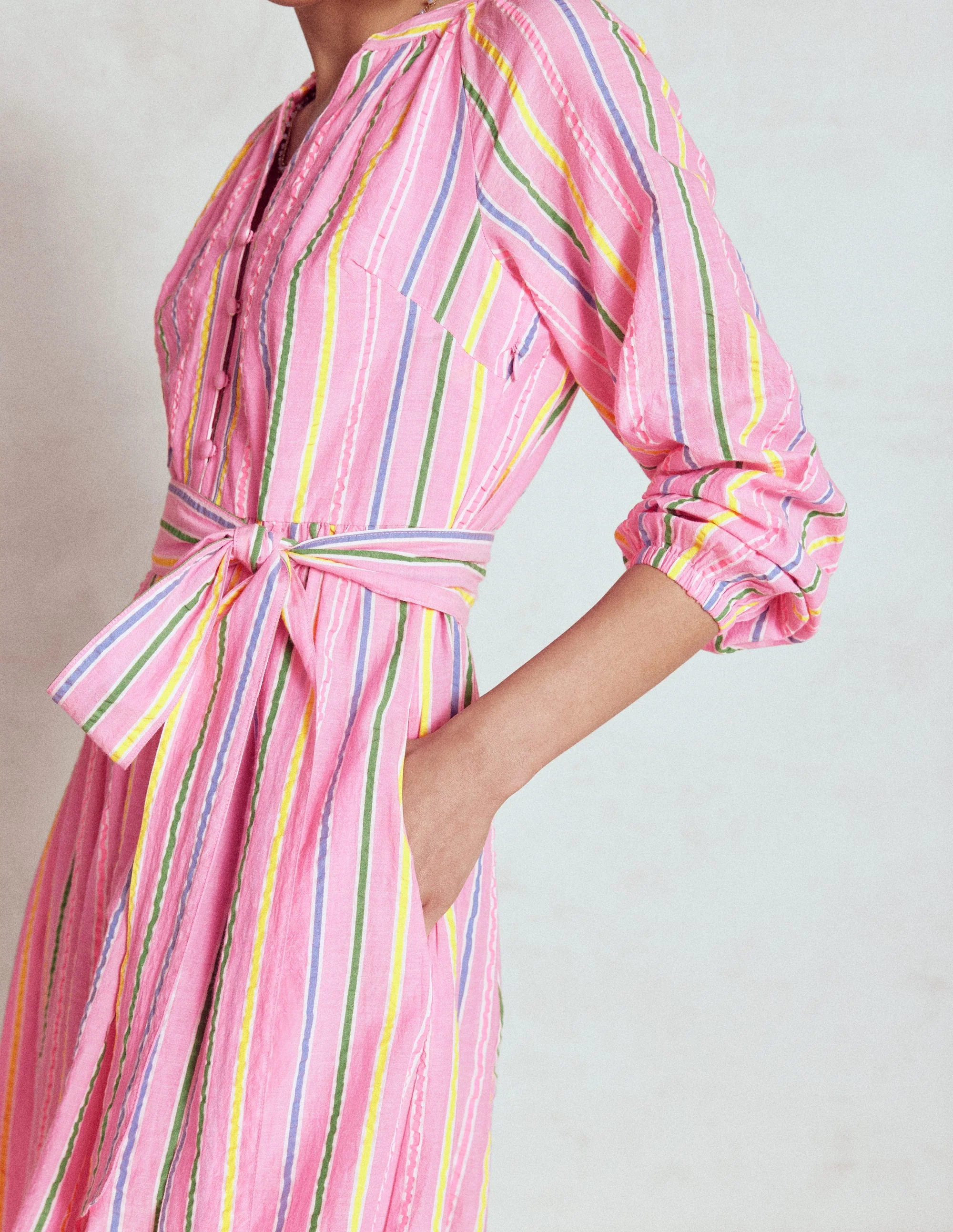 Faye Baumwoll-Maxikleid-Sorbetrosa, Seersucker Streifen - Image 3