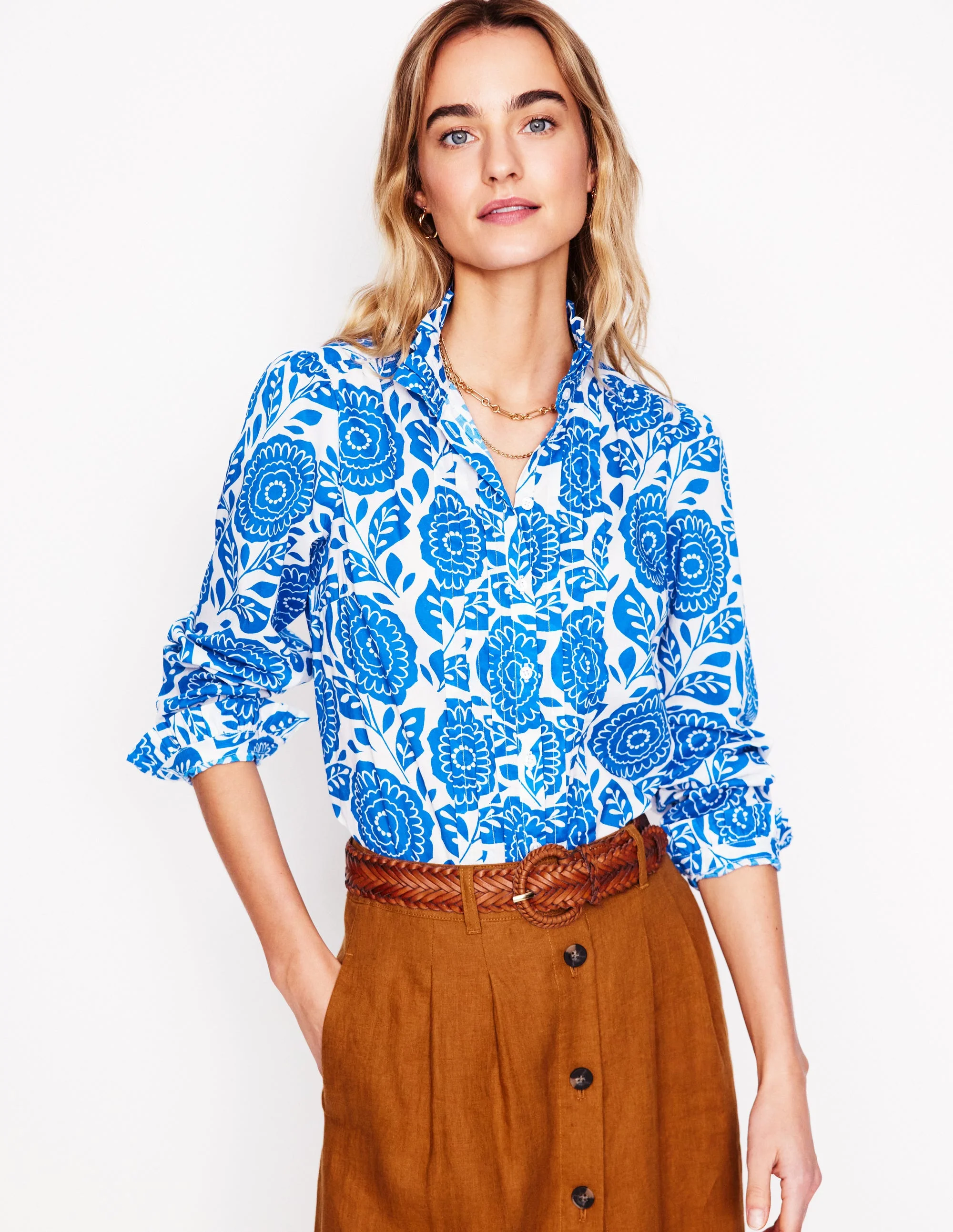 Felicity Baumwollbluse-Galerie-Blau, Dahlienstempel - Image 5