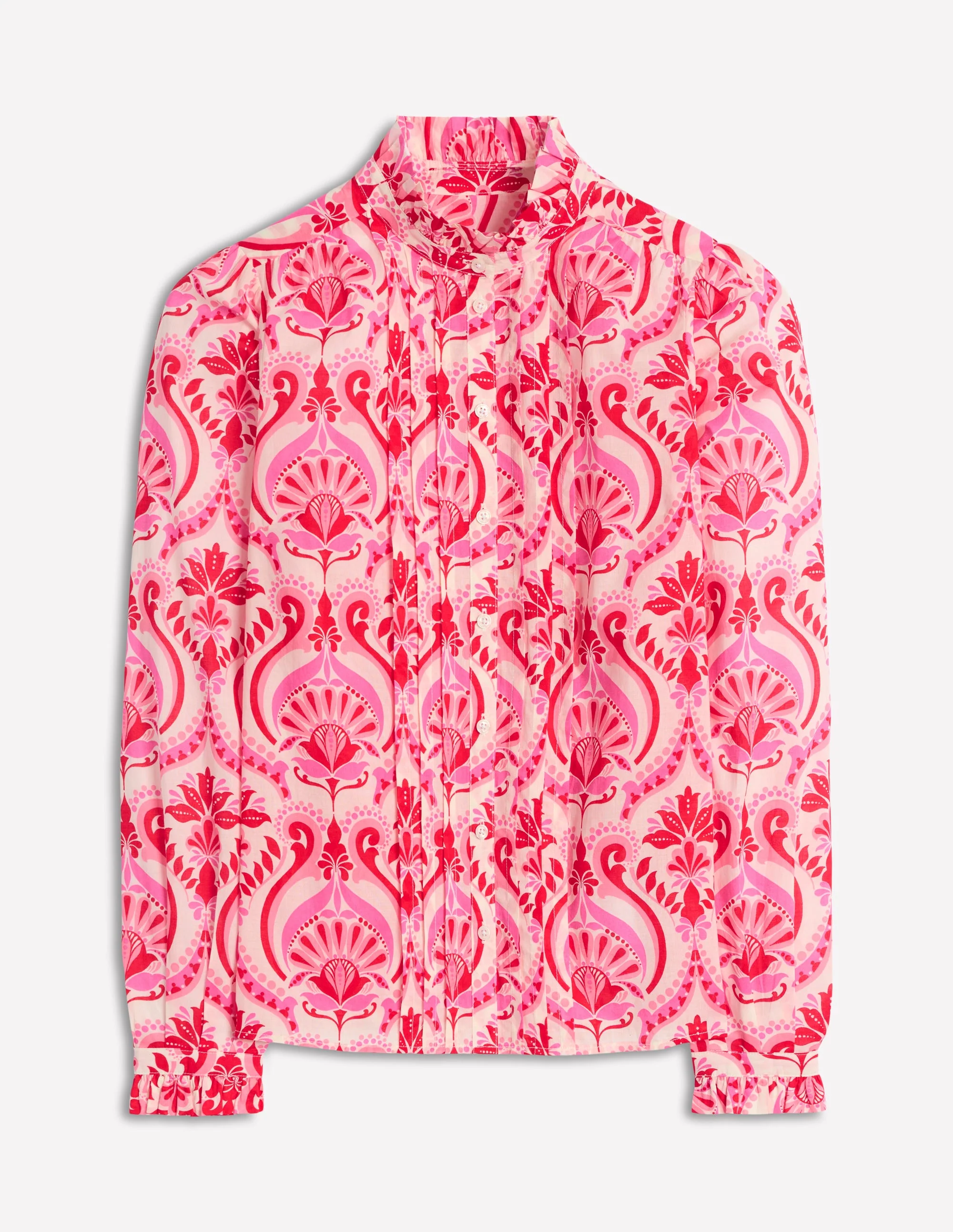 Felicity Baumwollbluse-Mohnblumenrot, Blumenmuster mit Ornamenten - Image 10