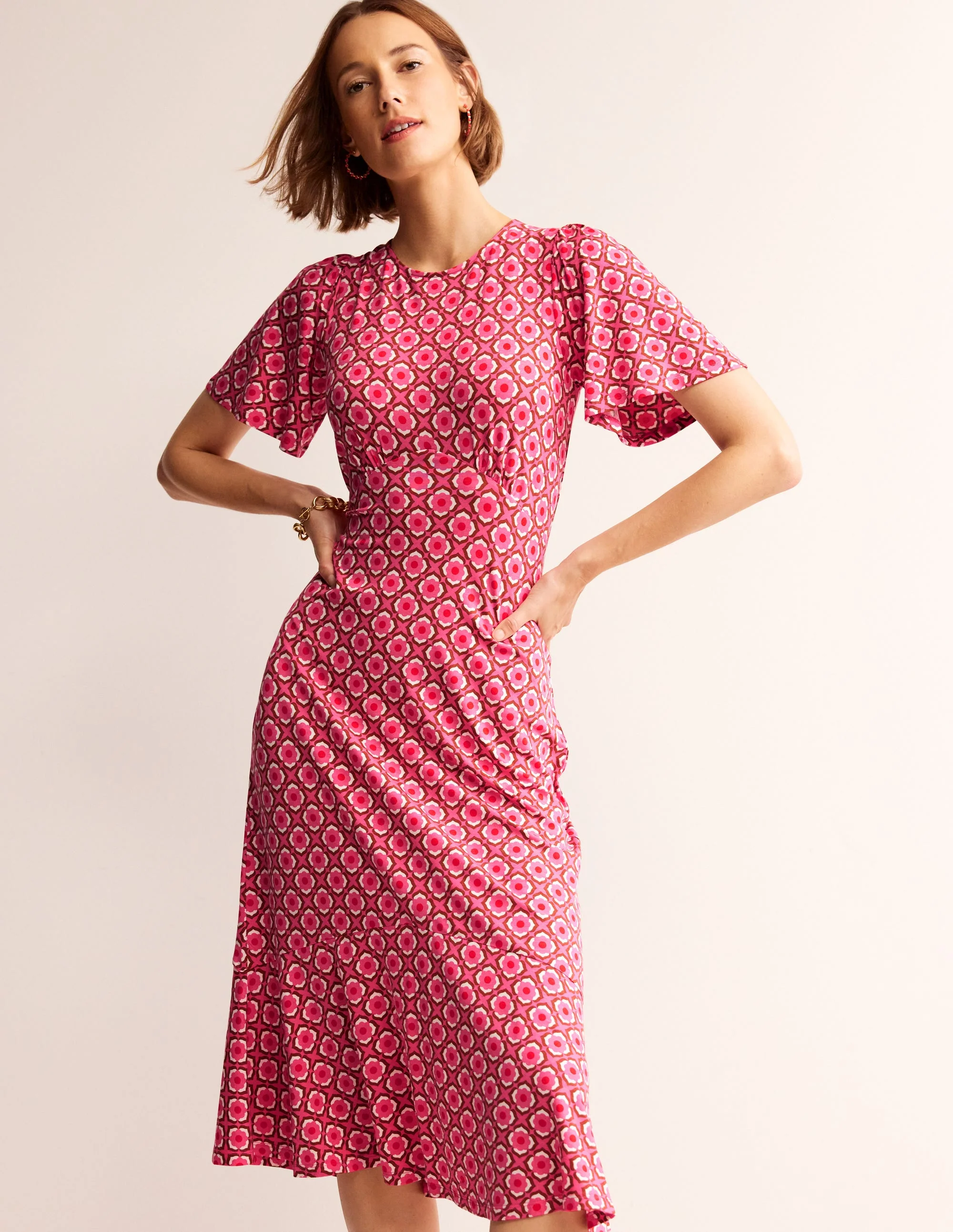 Felicity Midi-Teekleid aus Jersey-Sangria Sunset Pink, Geo Pome