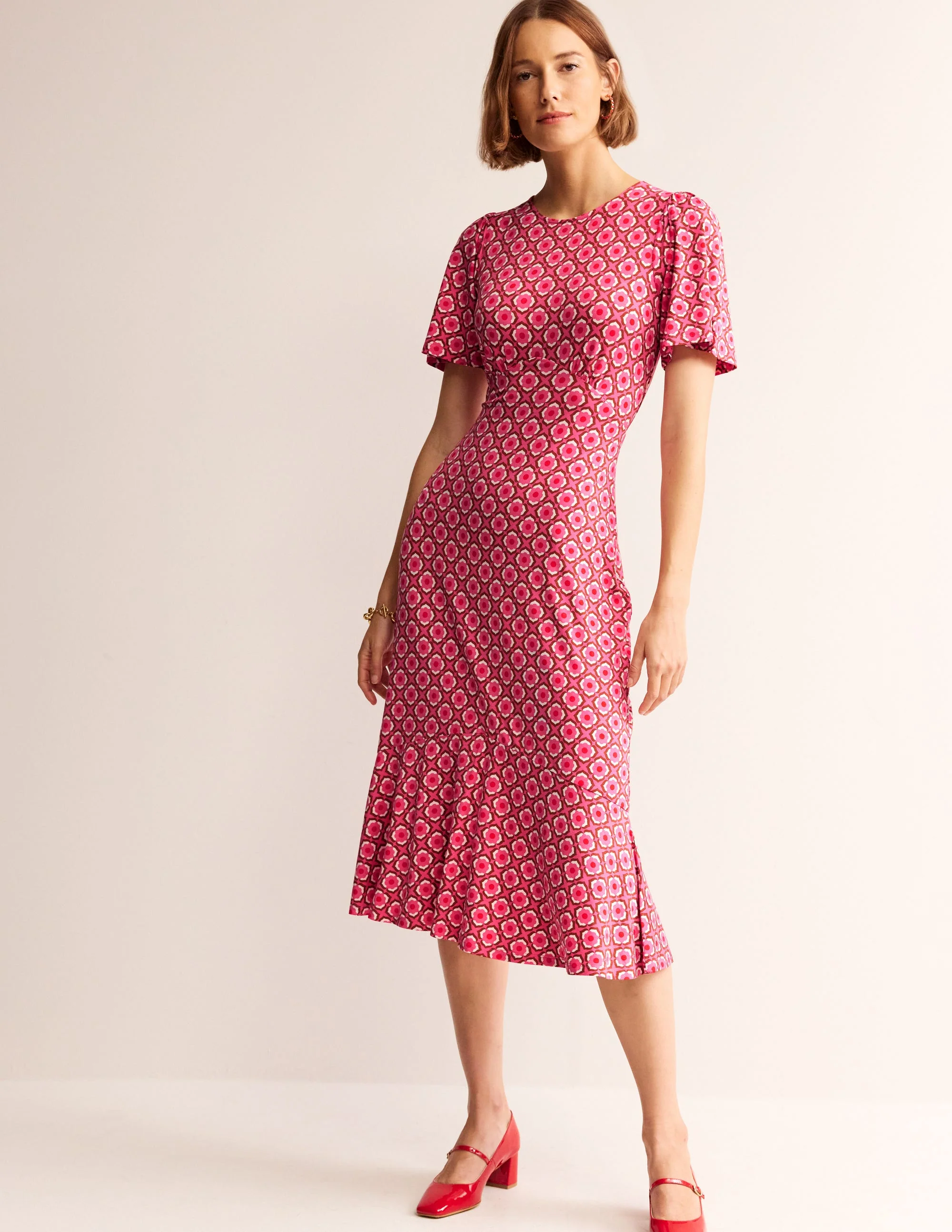 Felicity Midi-Teekleid aus Jersey-Sangria Sunset Pink, Geo Pome - Image 4