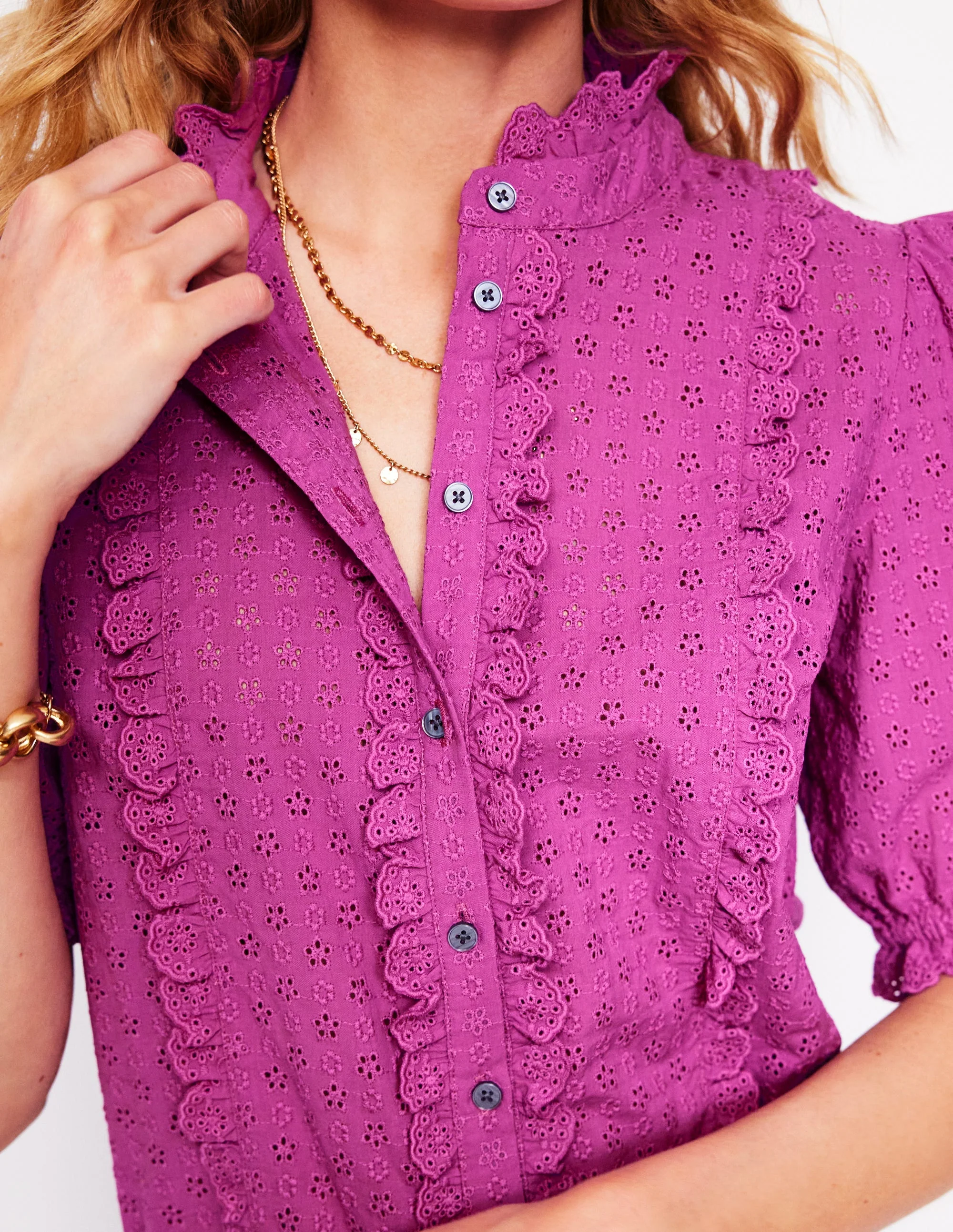 Feminine Baumwollbluse-Fingerhut-Lila - Image 3