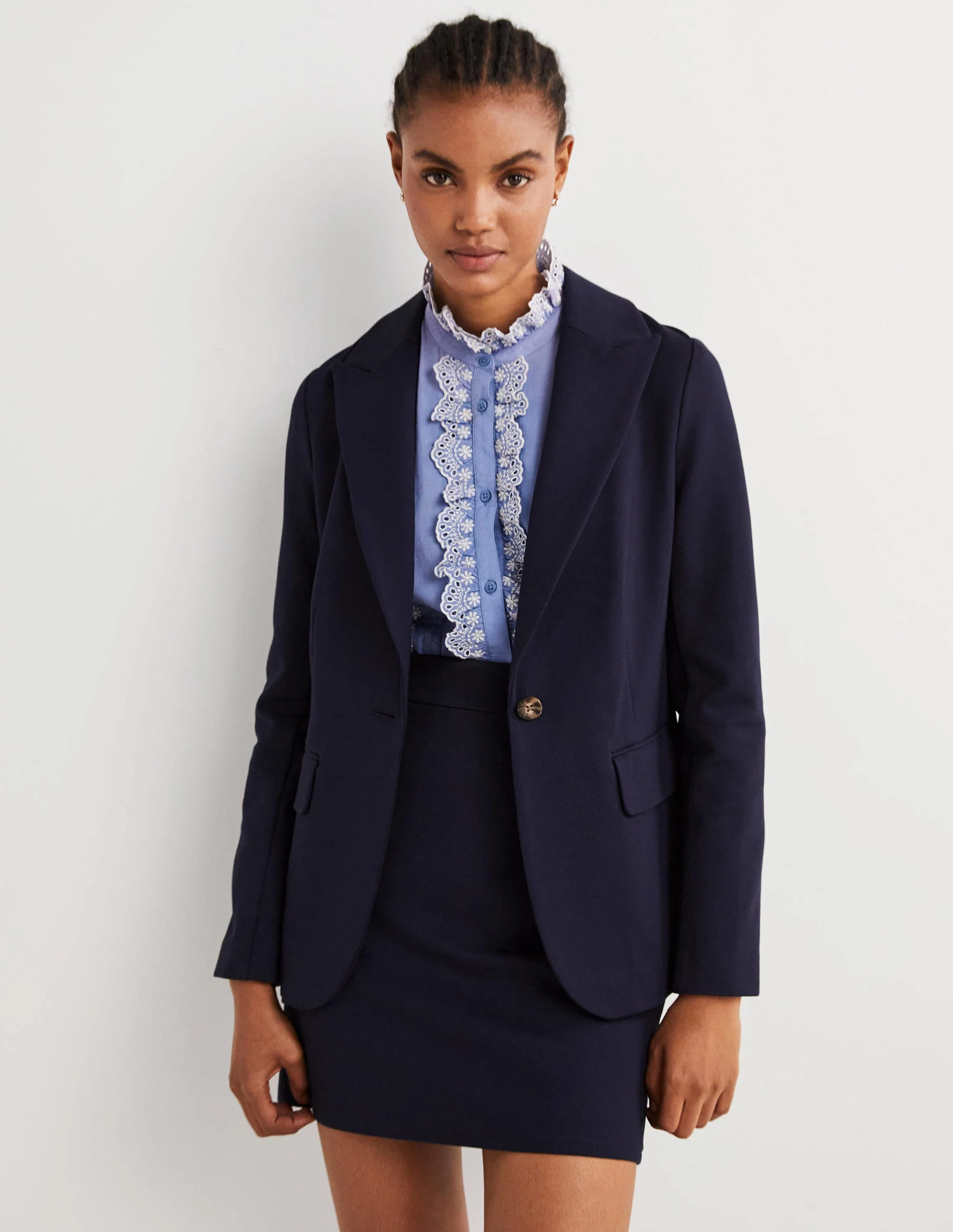 Figurbetonter Blazer aus Stretchjersey-Marineblau - Image 4