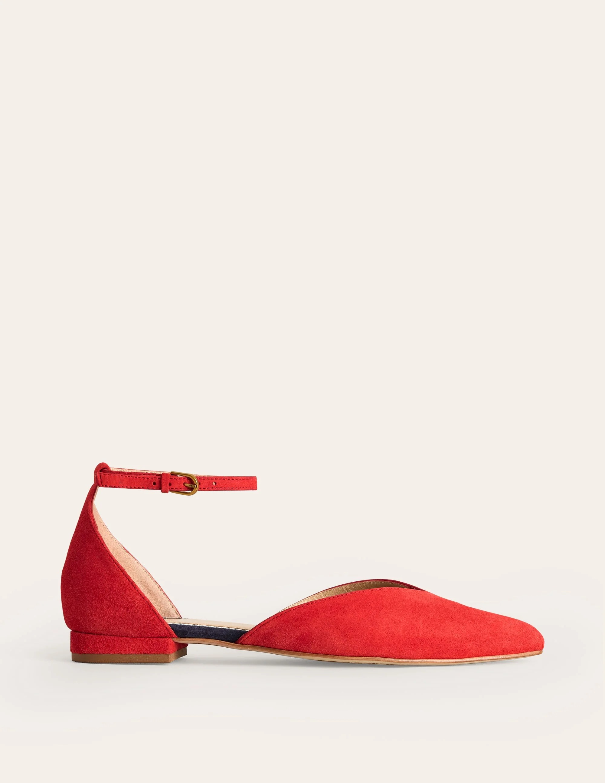 Flache Ballerina-Pumps mit Knöchelriemen-Briefkastenrot Wildleder - Image 2