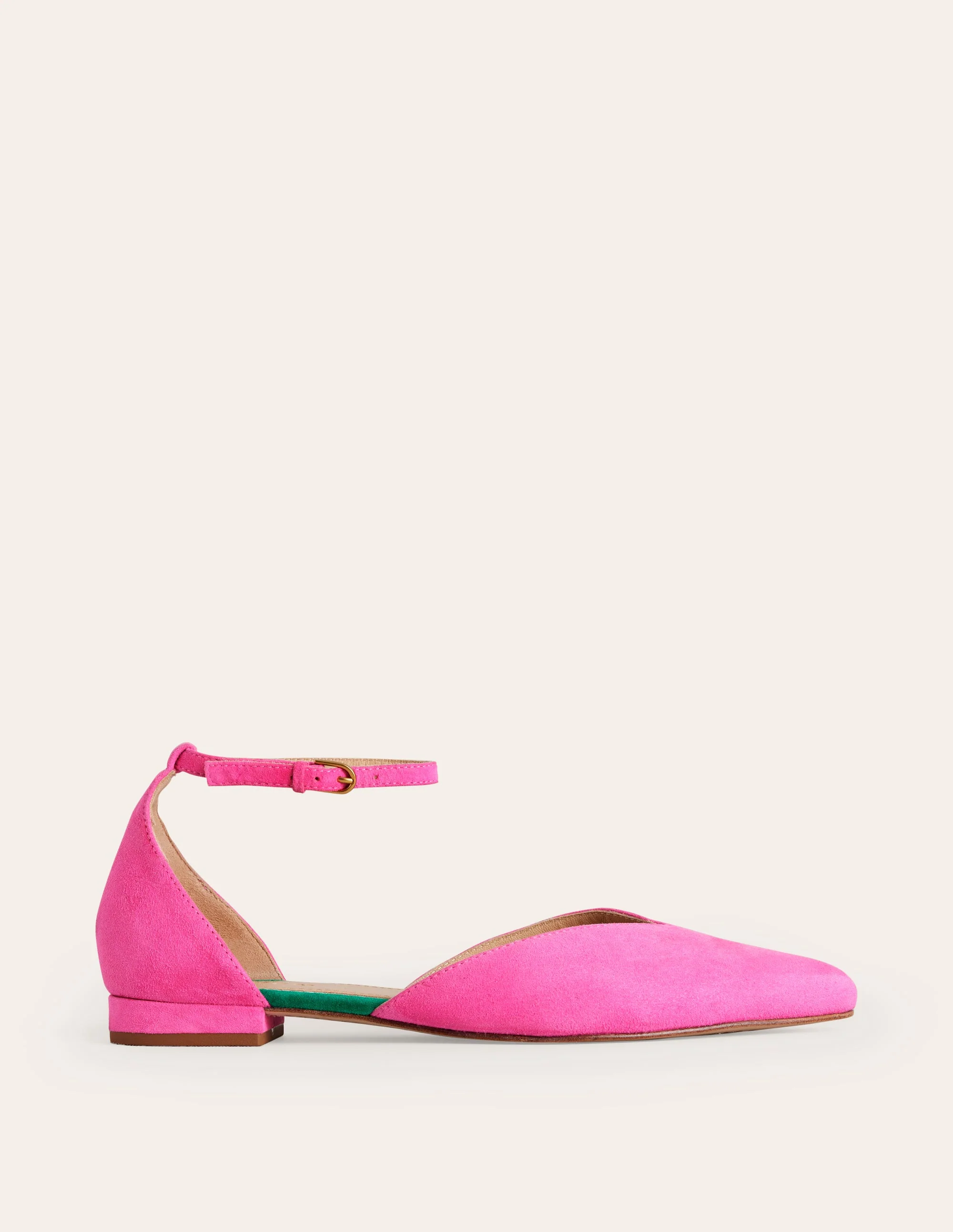 Flache Ballerina-Pumps mit Knöchelriemen-Festivalrosa Wildleder - Image 2