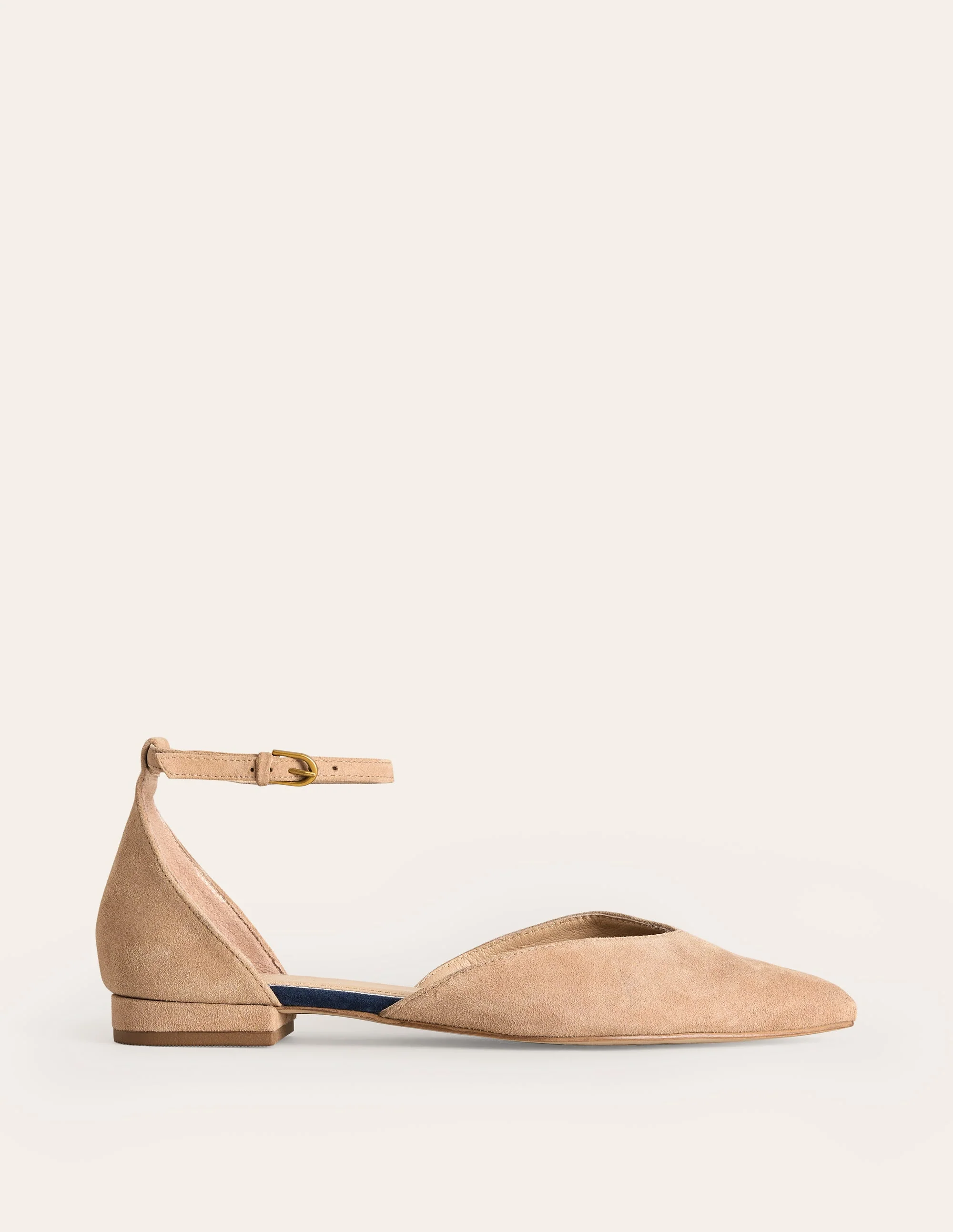 Flache Ballerina-Pumps mit Knöchelriemen-Macchiato Wildleder - Image 2