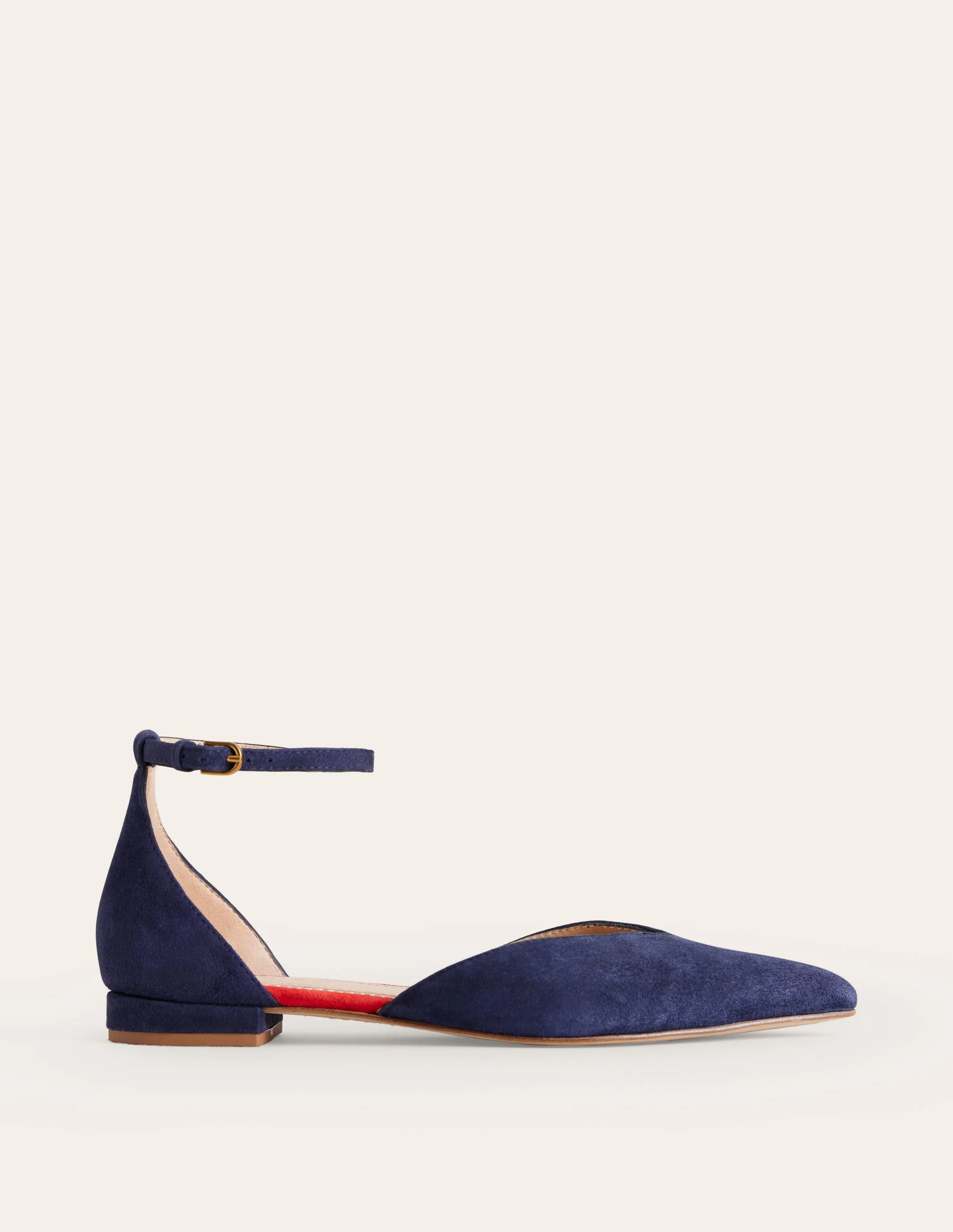 Flache Ballerina-Pumps mit Knöchelriemen-Marineblau Wildleder - Image 2