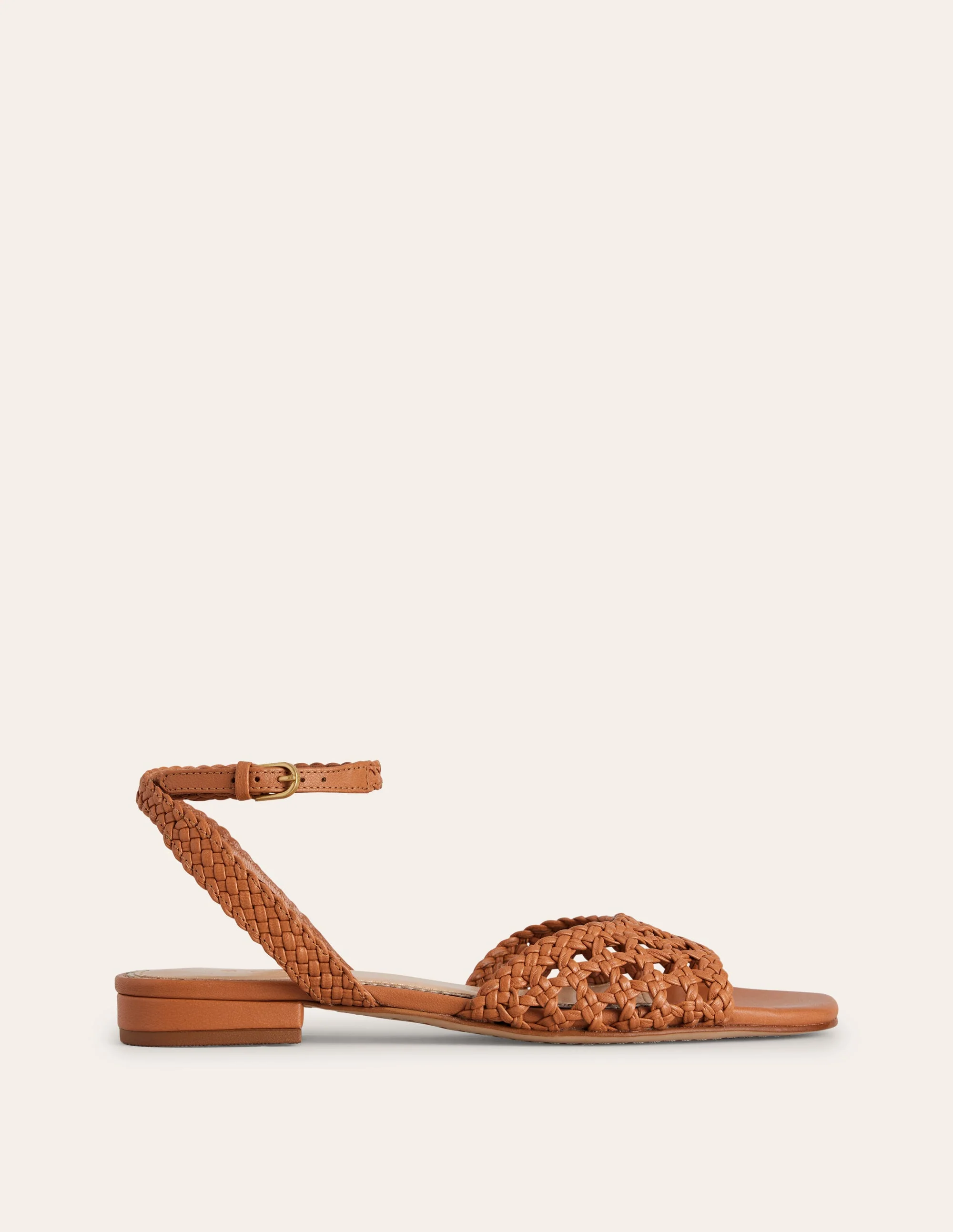 Flache Flechtsandalen-Hellbraun