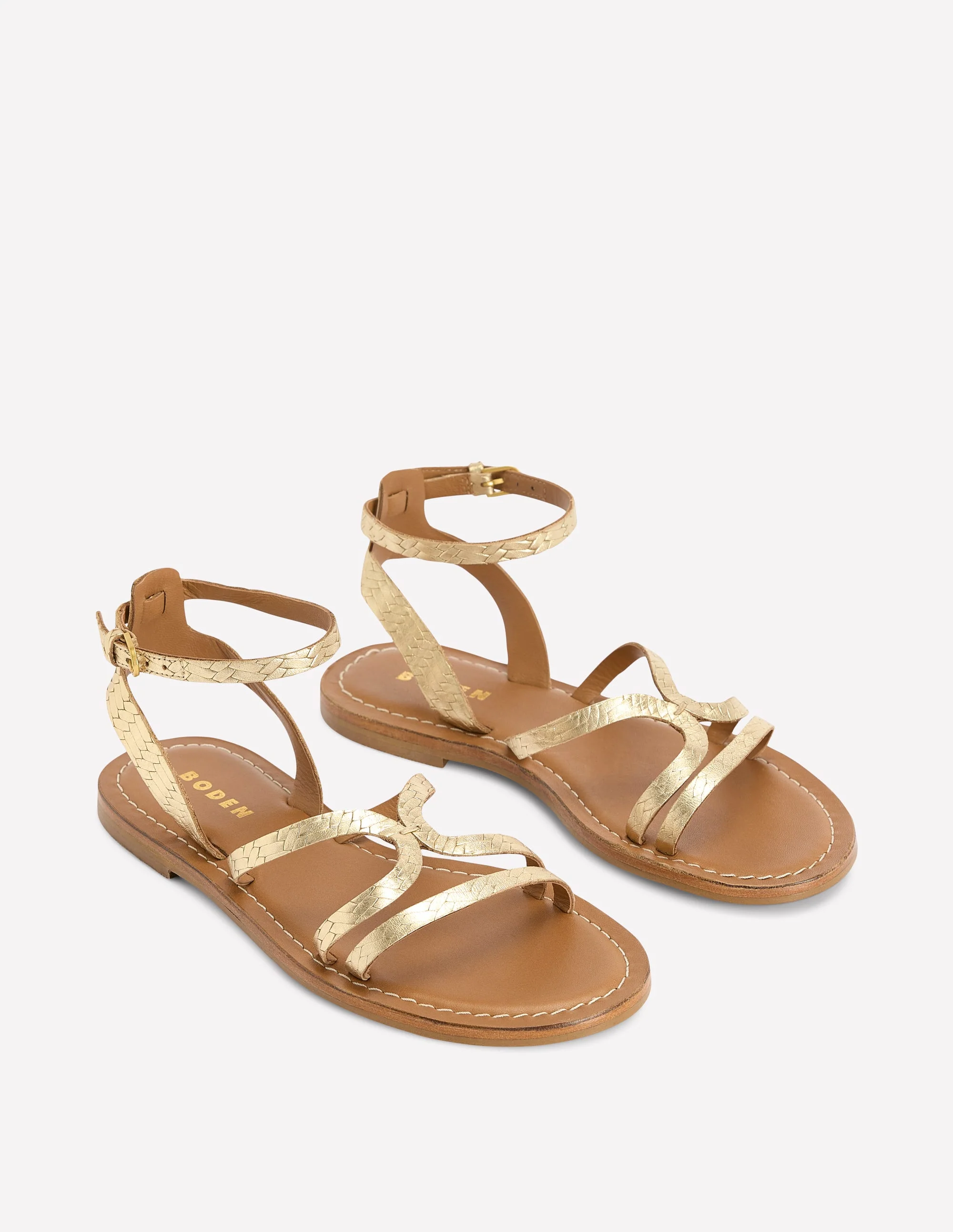 Flache Freizeit-Sandalen-Gold Gewebtes Leder - Image 3