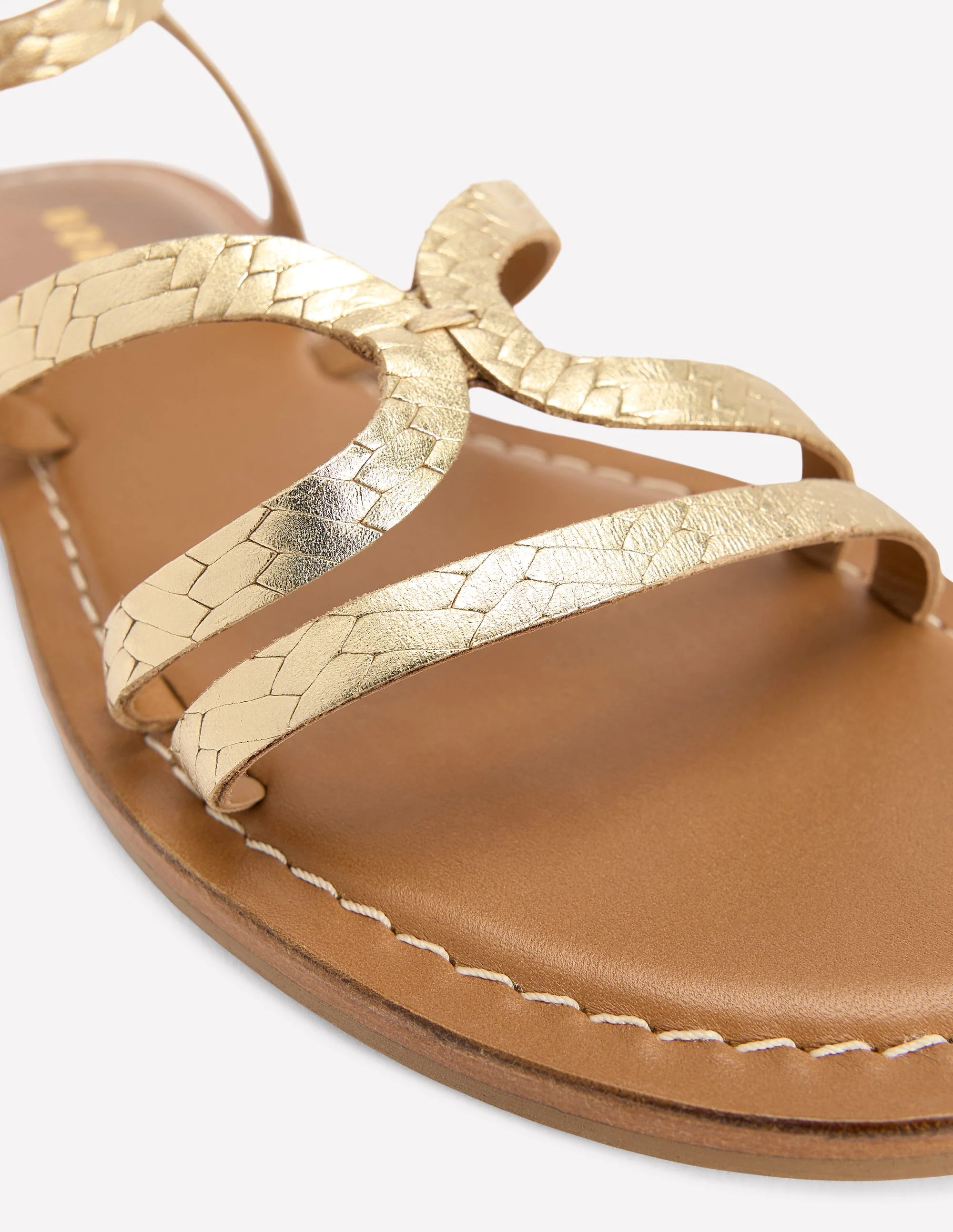 Flache Freizeit-Sandalen-Gold Gewebtes Leder - Image 4