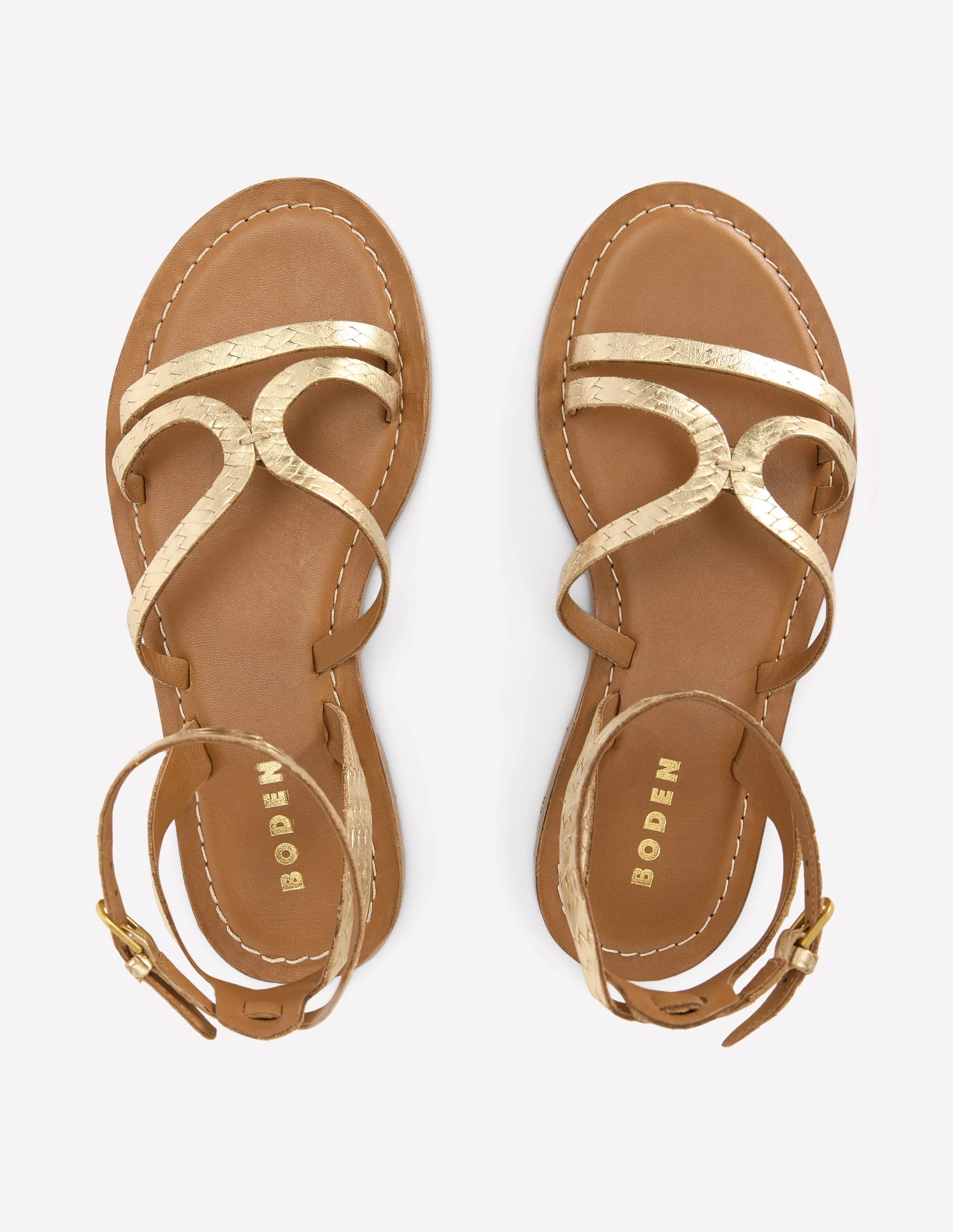 Flache Freizeit-Sandalen-Gold Gewebtes Leder - Image 5