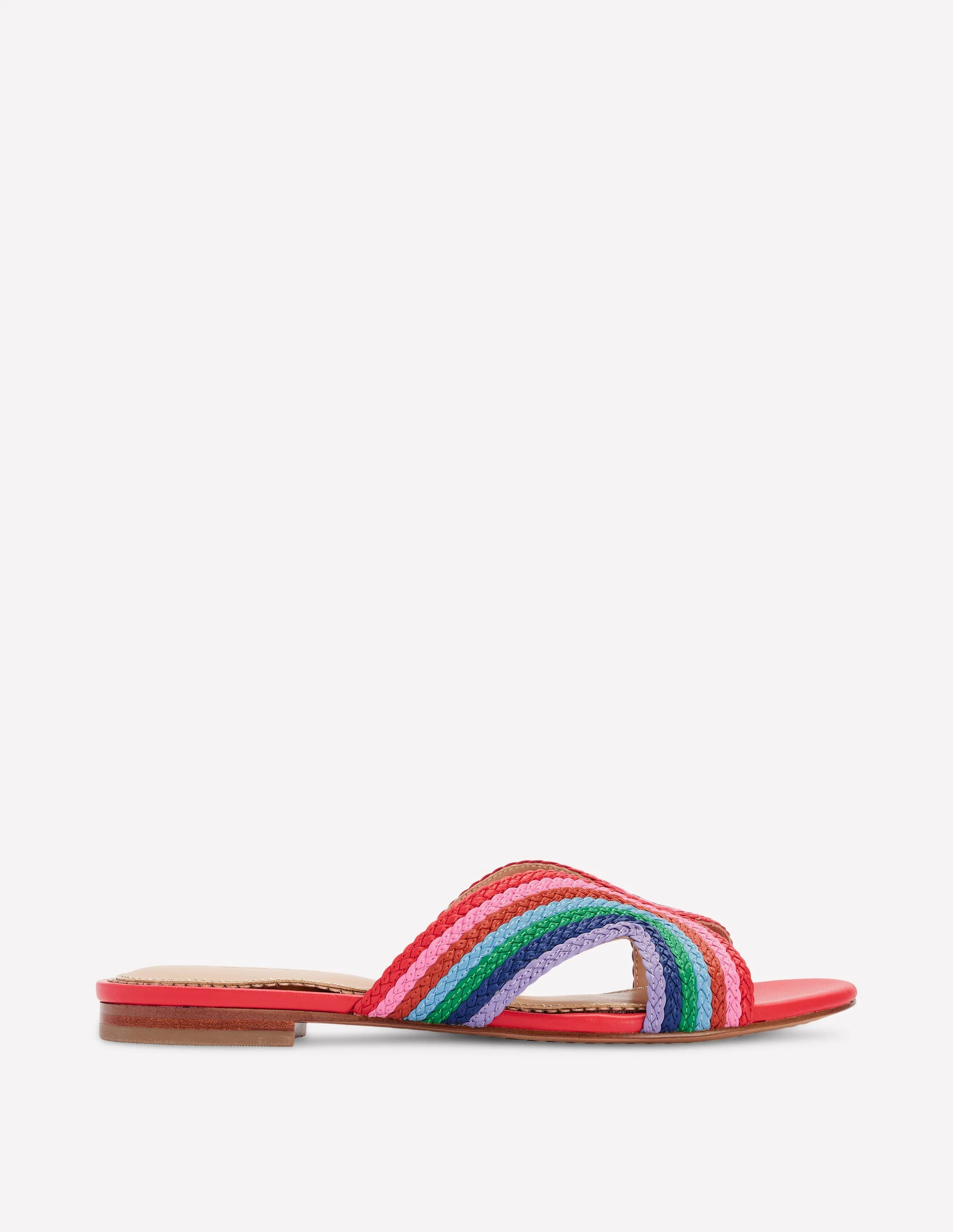 Flache, gestreifte Sandalen-Rot, Bunt