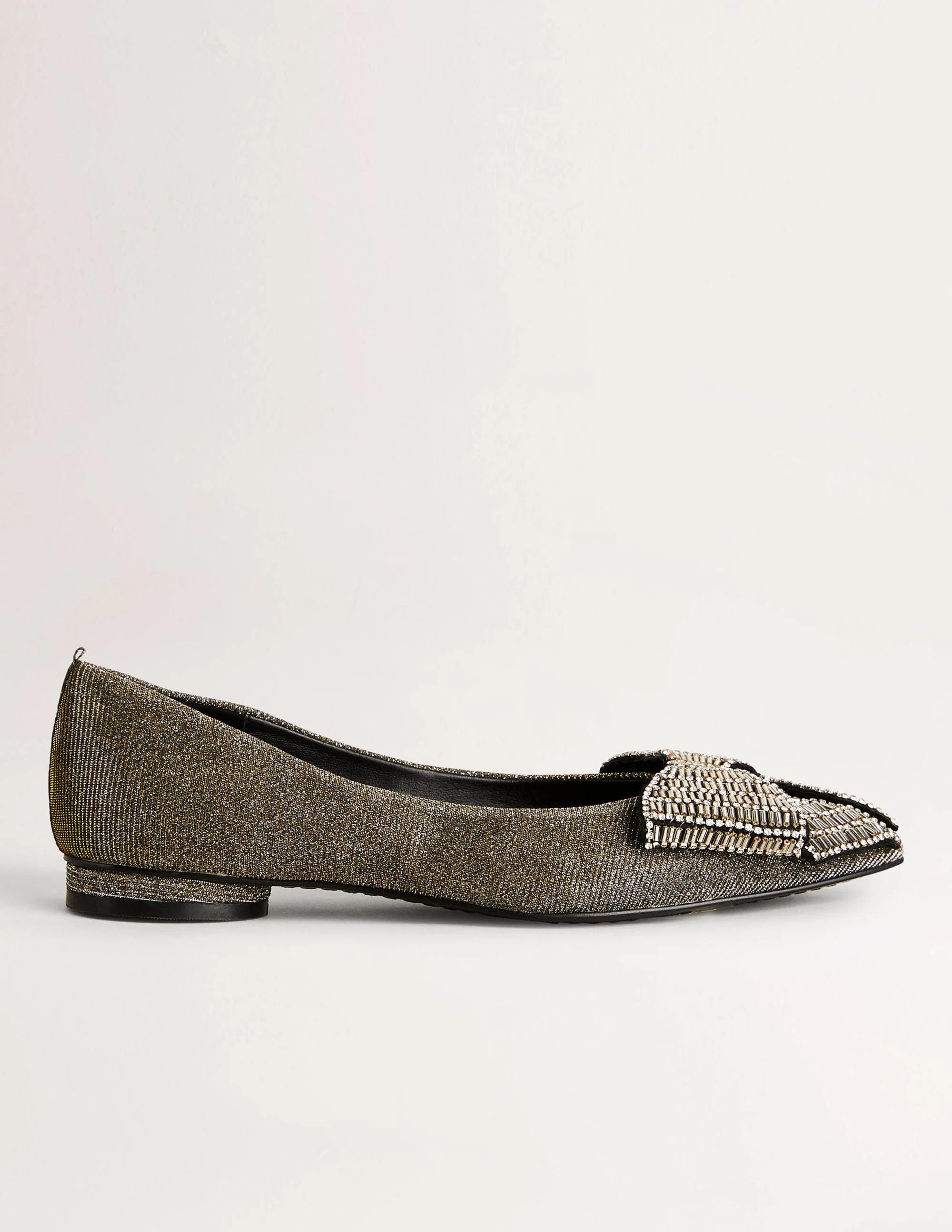 Flache Pumps mit spitzer Zehenpartie und Schleife-Metallisch