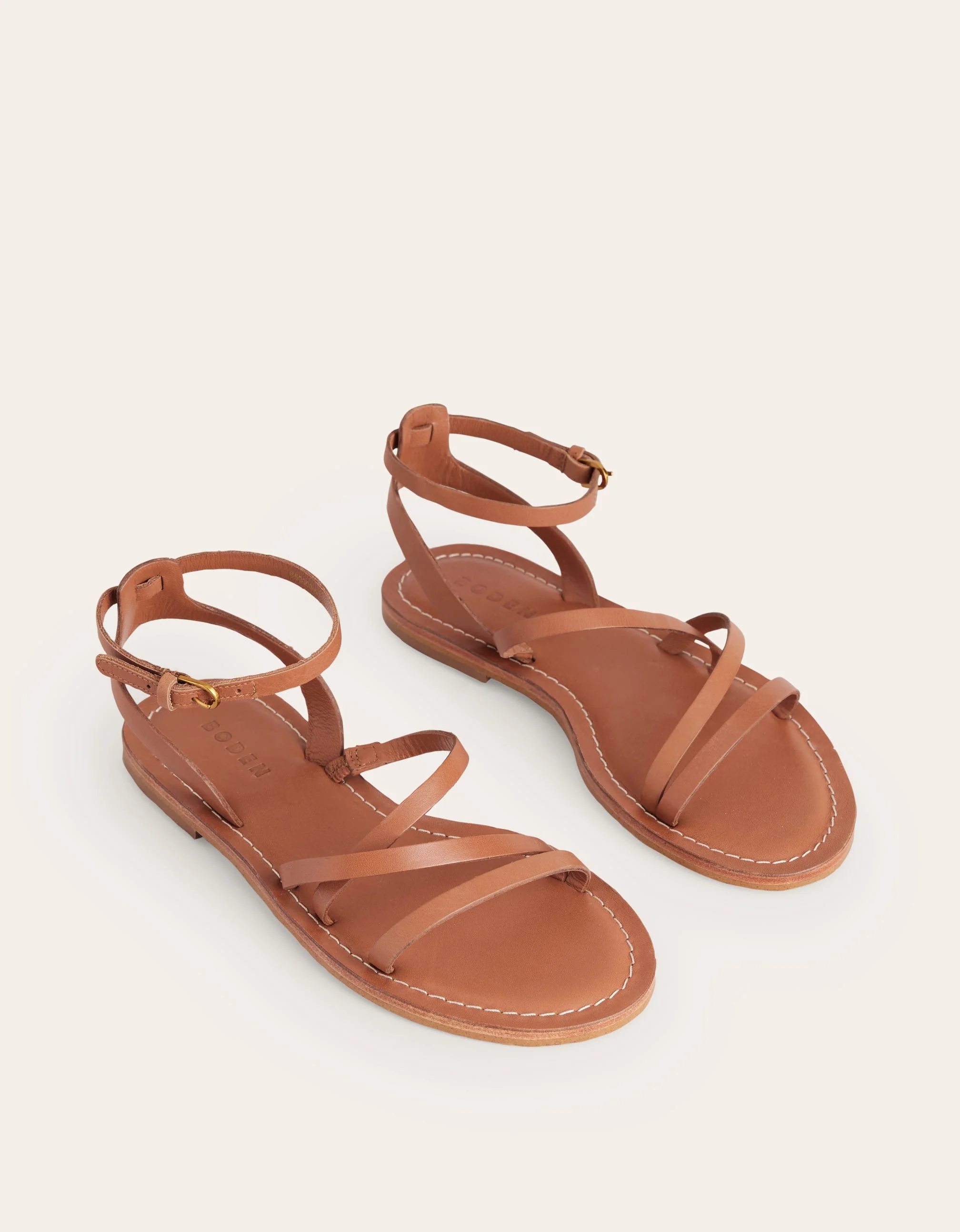 Flache Sandalen für jeden Tag-Hellbraun Leder - Image 3